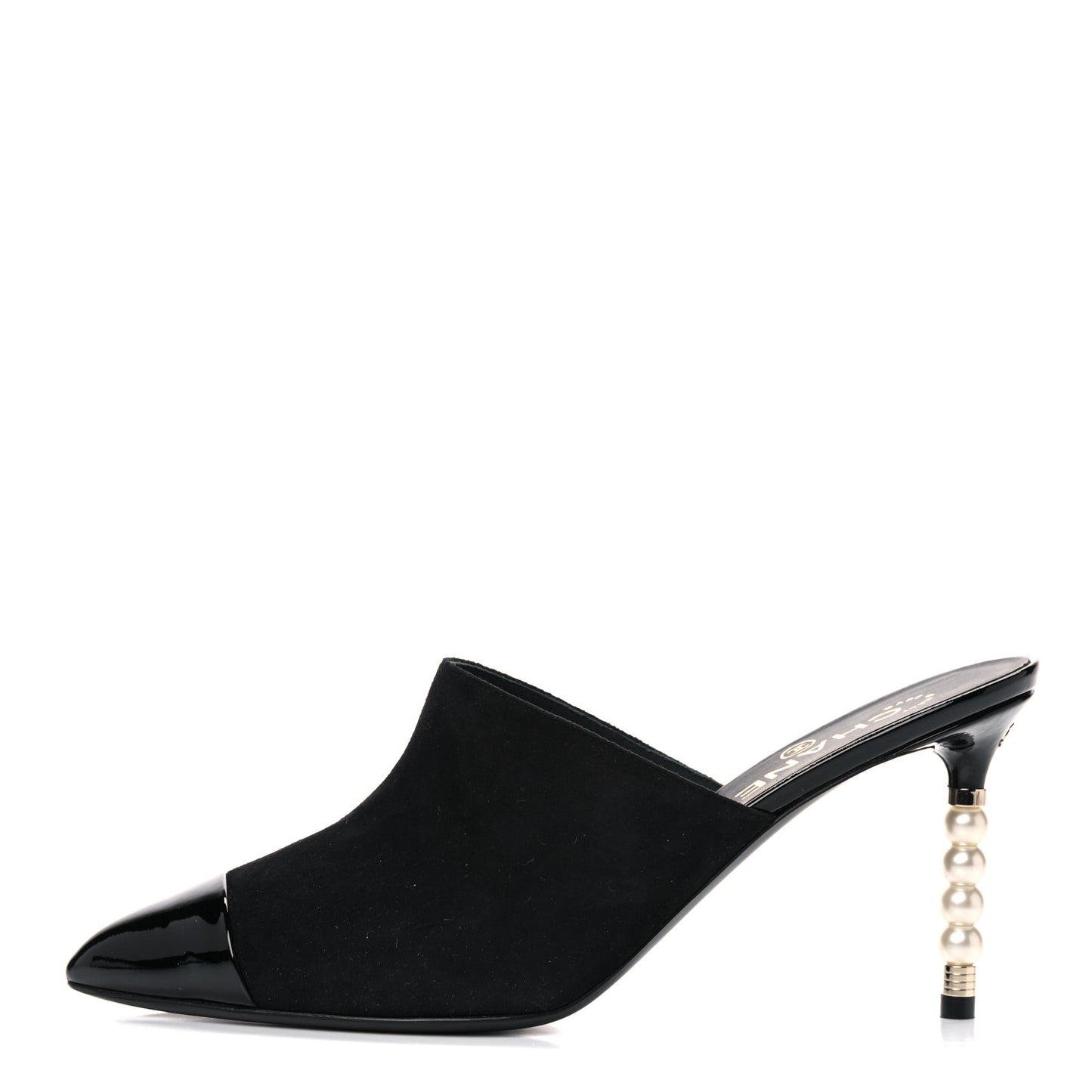 Suede Patent Calfskin Cap Toe Pearl Mule 38.5 Black