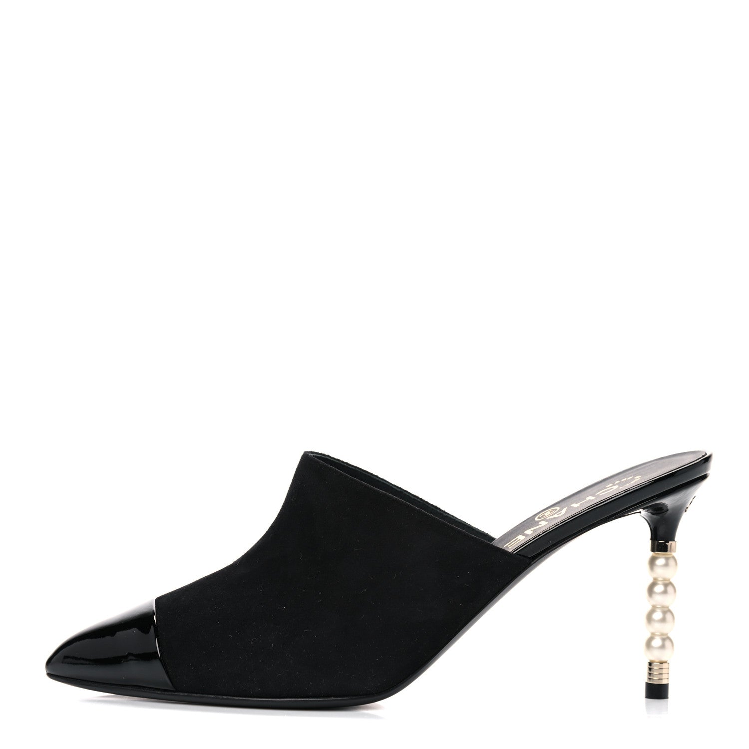 Chanel Suede Patent Calfskin Cap Toe Pearl Mule 38.5 Black 1 of 11