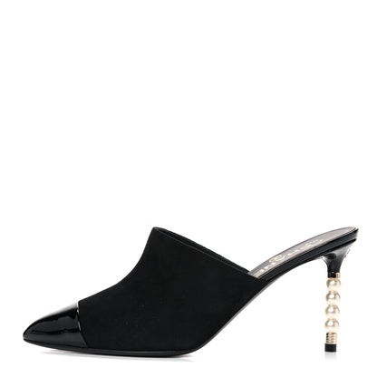 Chanel Suede Patent Calfskin Cap Toe Pearl Mule 38.5 Black 1 of 11