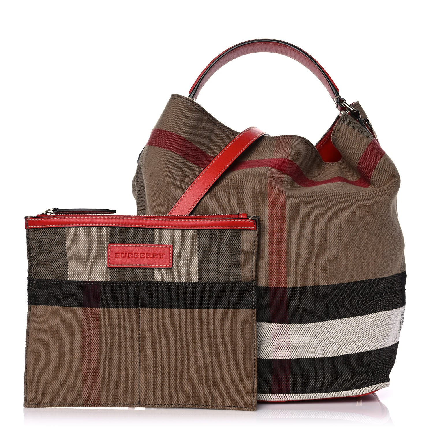 Burberry Canvas Mega Check Medium Ashby Hobo Cadmium Red 1 of 15