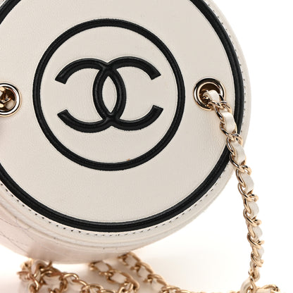 Chanel Lambskin Quilted Round Small Vanity Case With Chain White Black 12 of 13