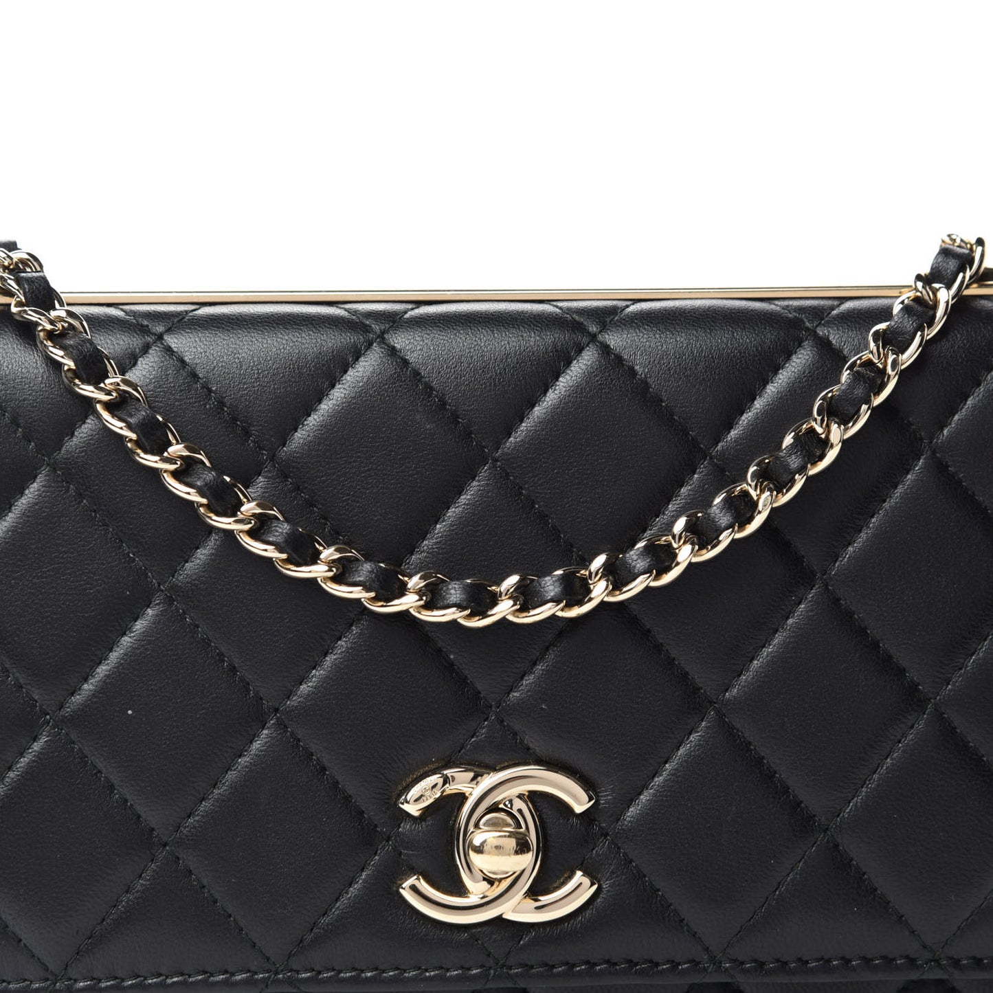 Lambskin Quilted Trendy CC Wallet On Chain WOC Black