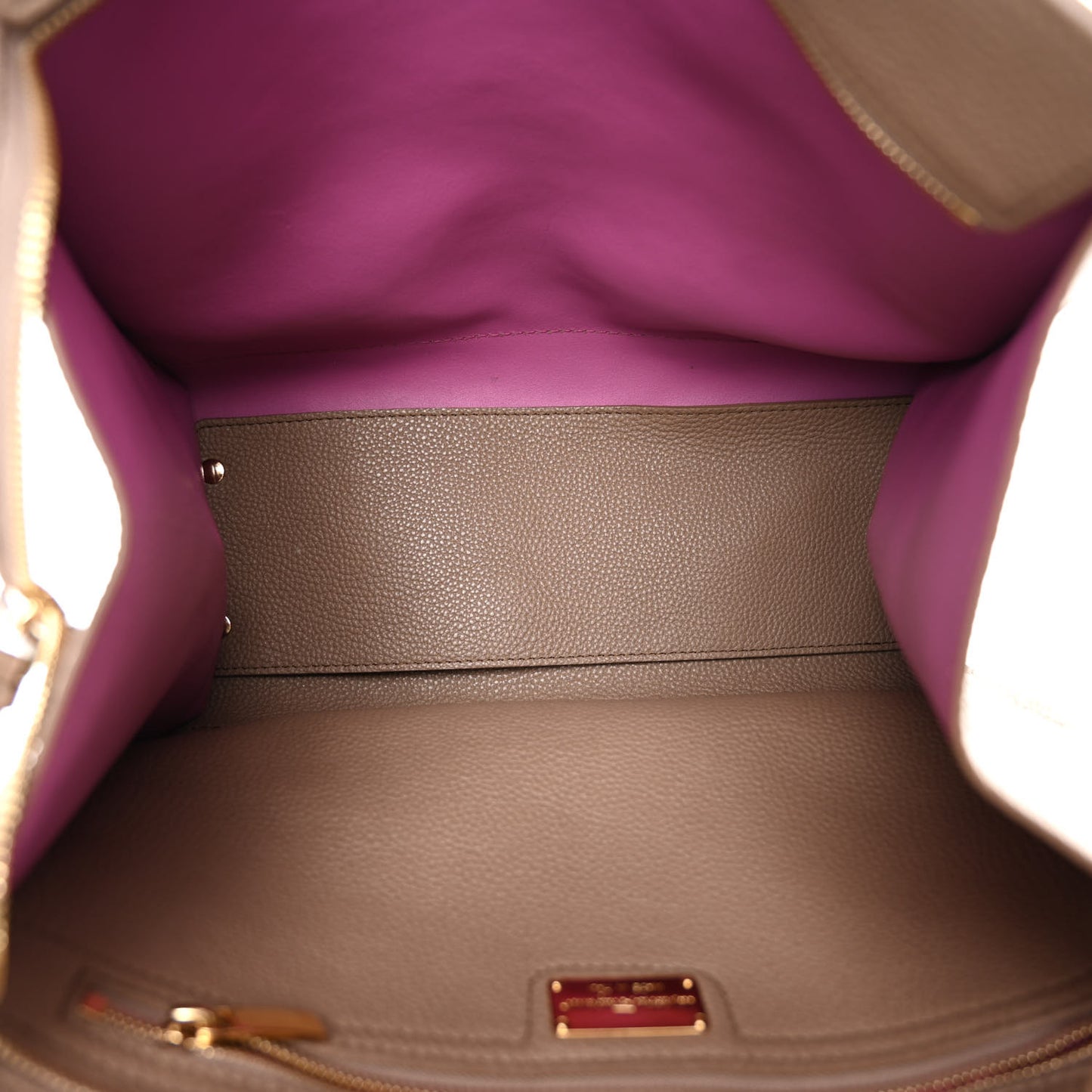 Grained Calfskin Double Handle Medium Amy Tote Beige Pink