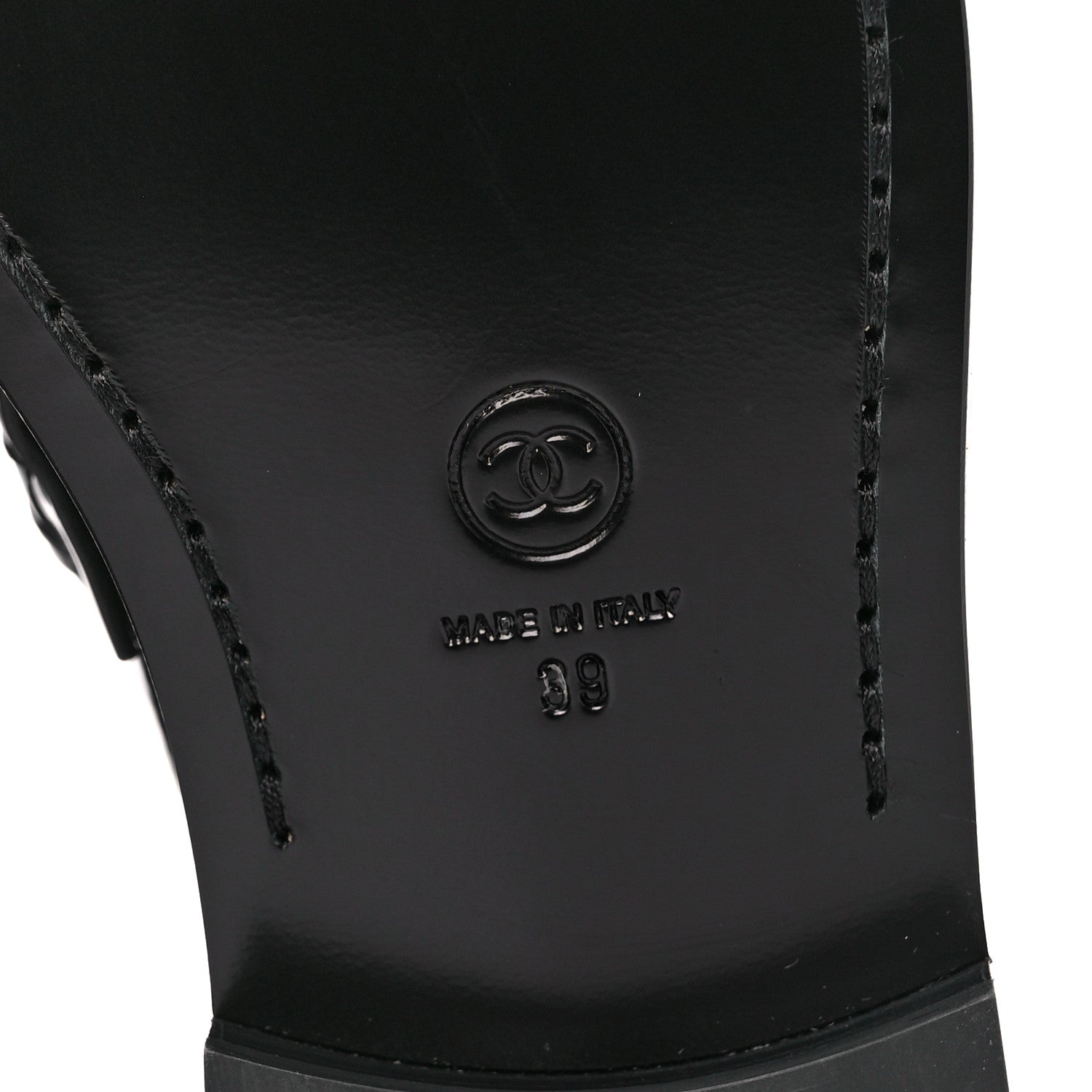 Chanel Shiny Calfskin Logo Loafers 39 Black 6 of 11