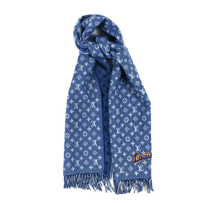 Louis Vuitton Wool Cashmere Denimbellished City Scarf Blue 1 of 3
