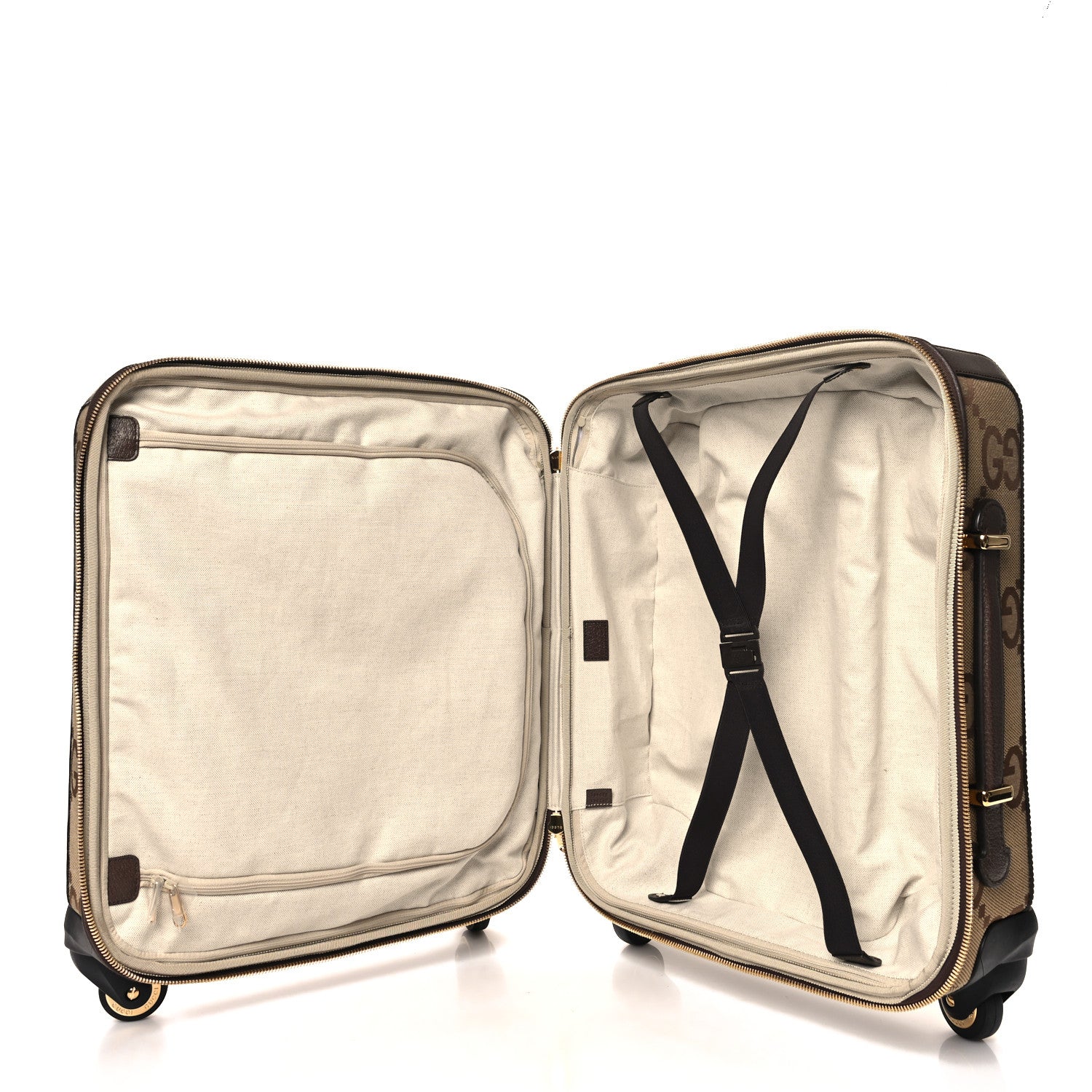 Gucci Monogram Jumbo GG Textured Dollar Calfskin Web Small Savoy Cabin Trolley Camel Ebony New Acero 4 of 10