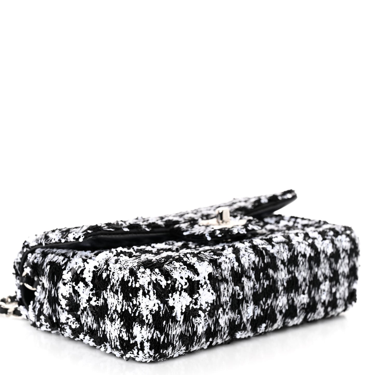 Sequin Mini Houndstooth Rectangular Flap Black White
