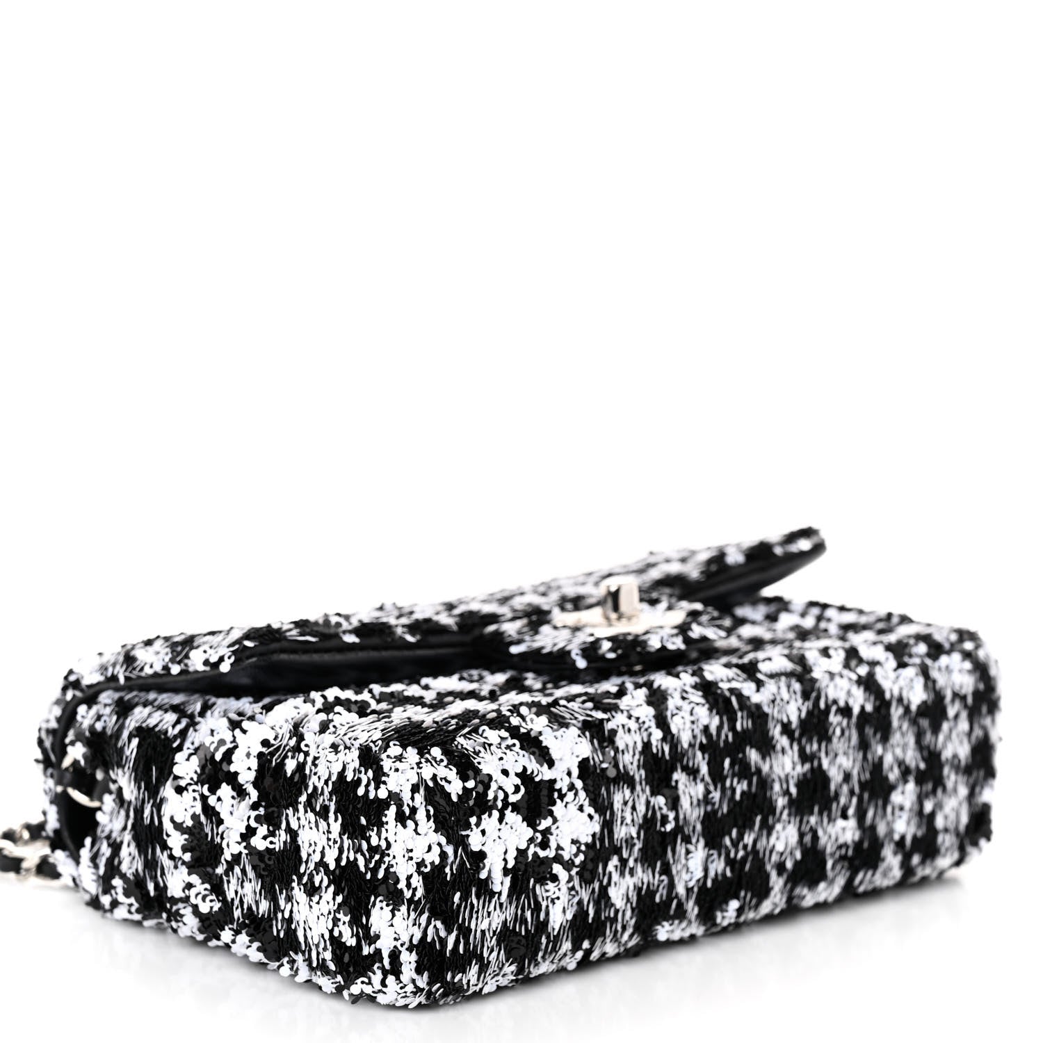 Chanel Sequin Mini Houndstooth Rectangular Flap Black White 4 of 11