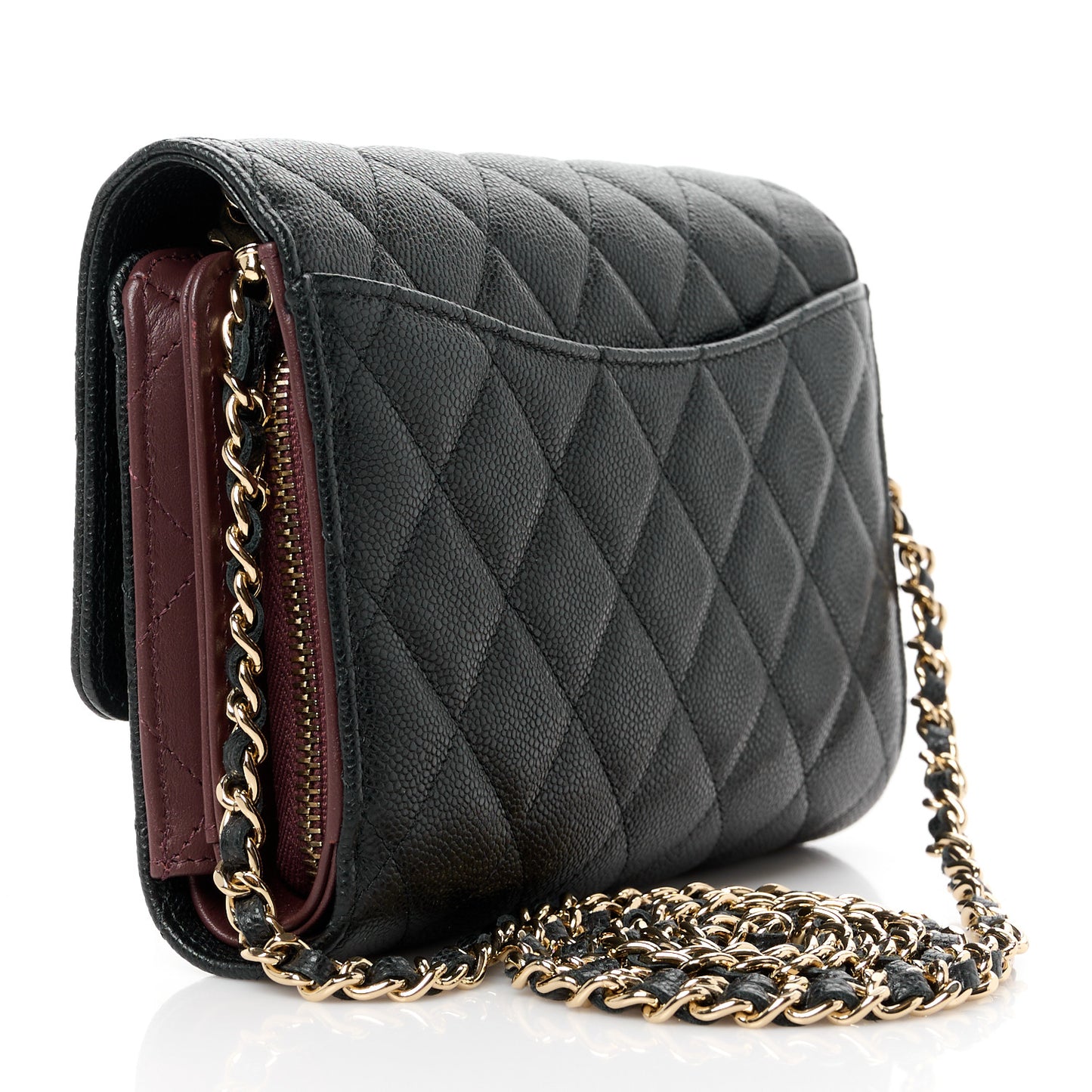 Caviar Quilted Compact Wallet On Chain WOC Black