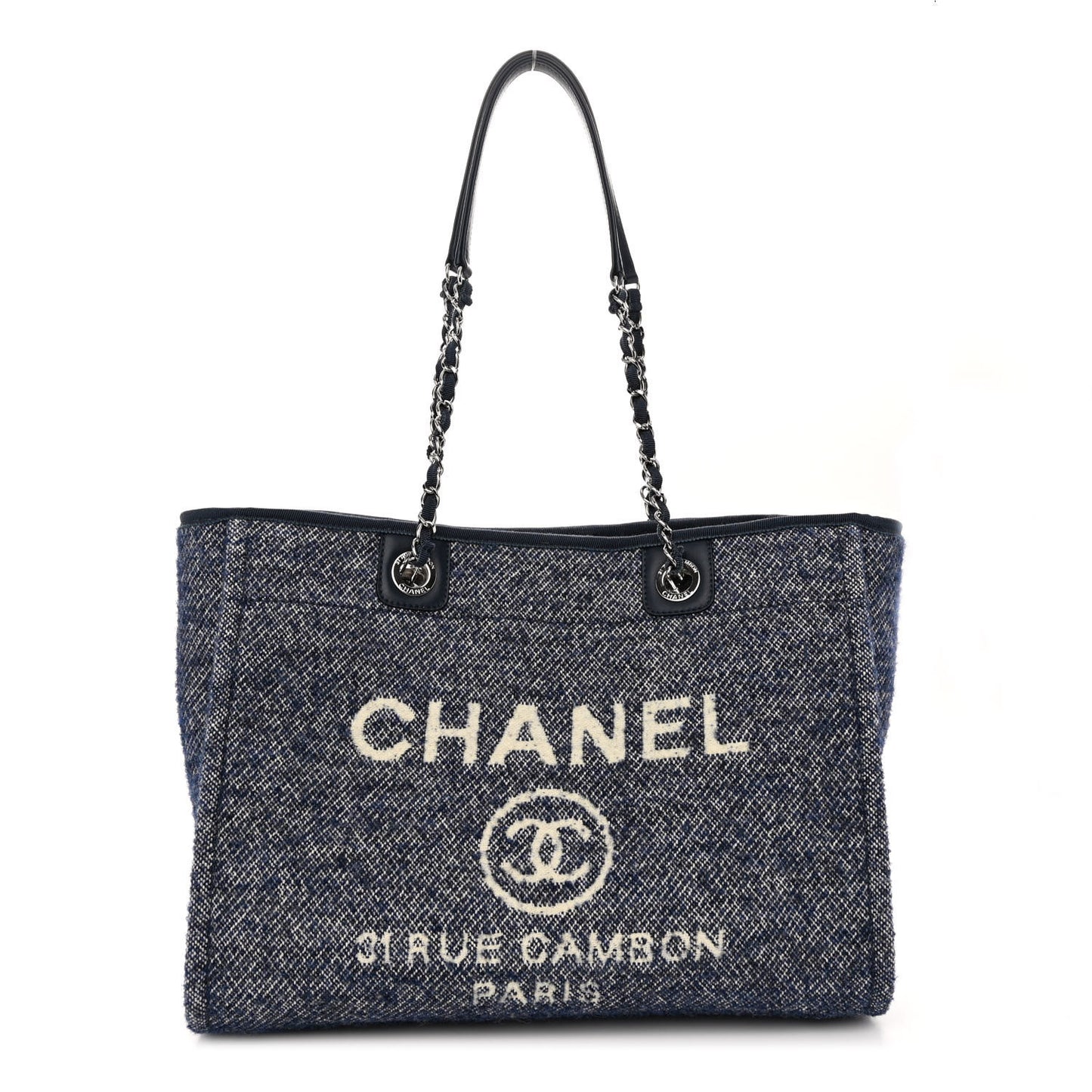 Mixed Fibers Calfskin Small Deauville Tote Blue