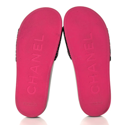 Chanel Tweed Grosgrain Camellia CC Flat Mules 36 Black Pink 5 of 8