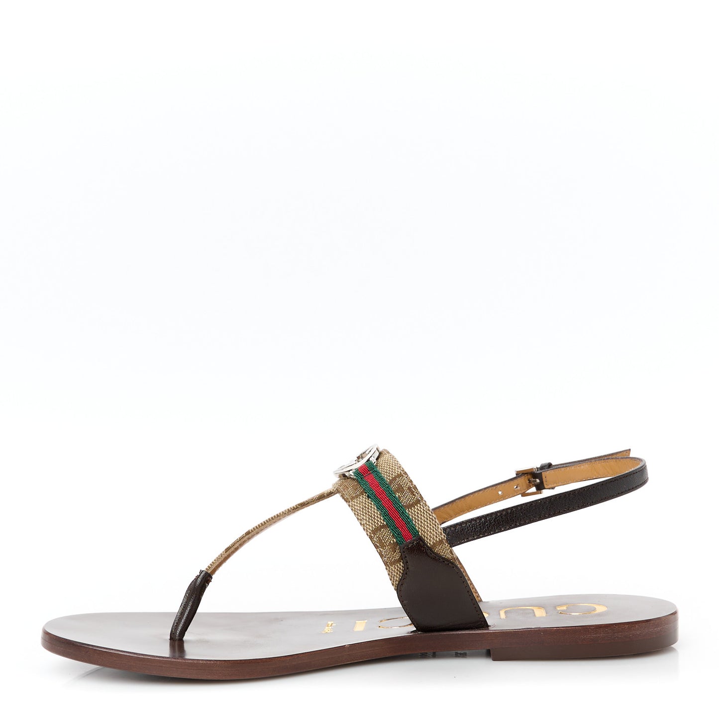 Original GG Canvas Web Interlocking G Womens Thong Sandals 36.5 Beige Ebony Vert Cocoa