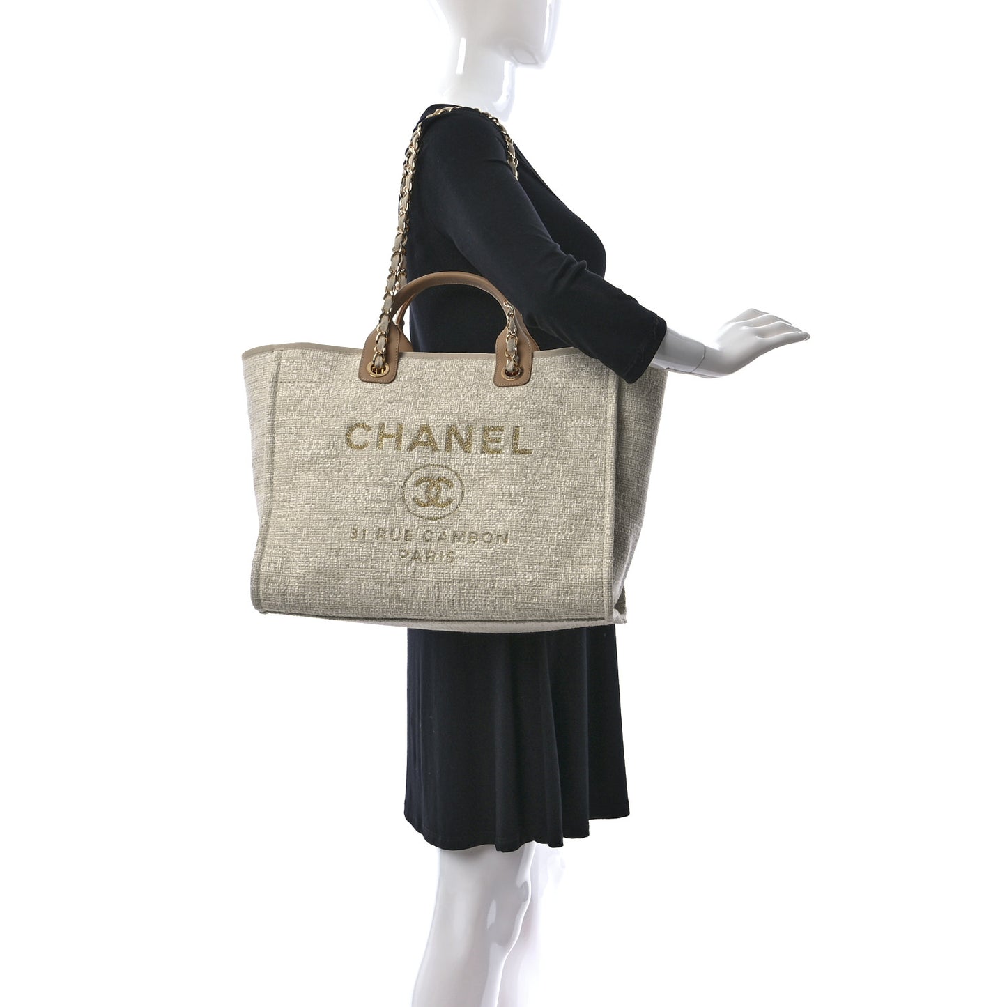 Mixed Fibers Calfskin Medium Deauville Tote Light Beige