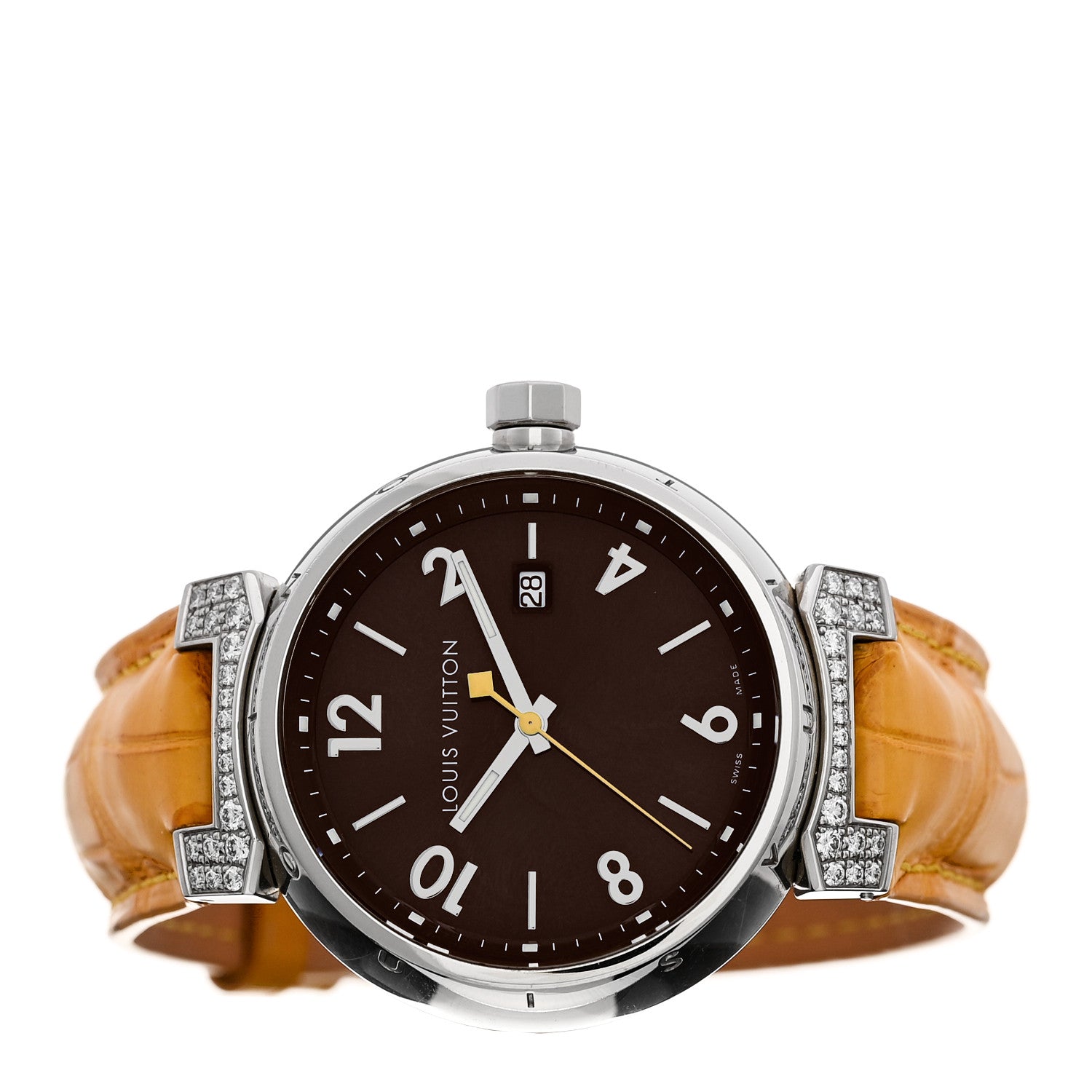 LOUIS VUITTON Vフォーストーン ブローチA-10095 Louis Vuitton Stainless Steel Alligator Diamond 39mm Tambour