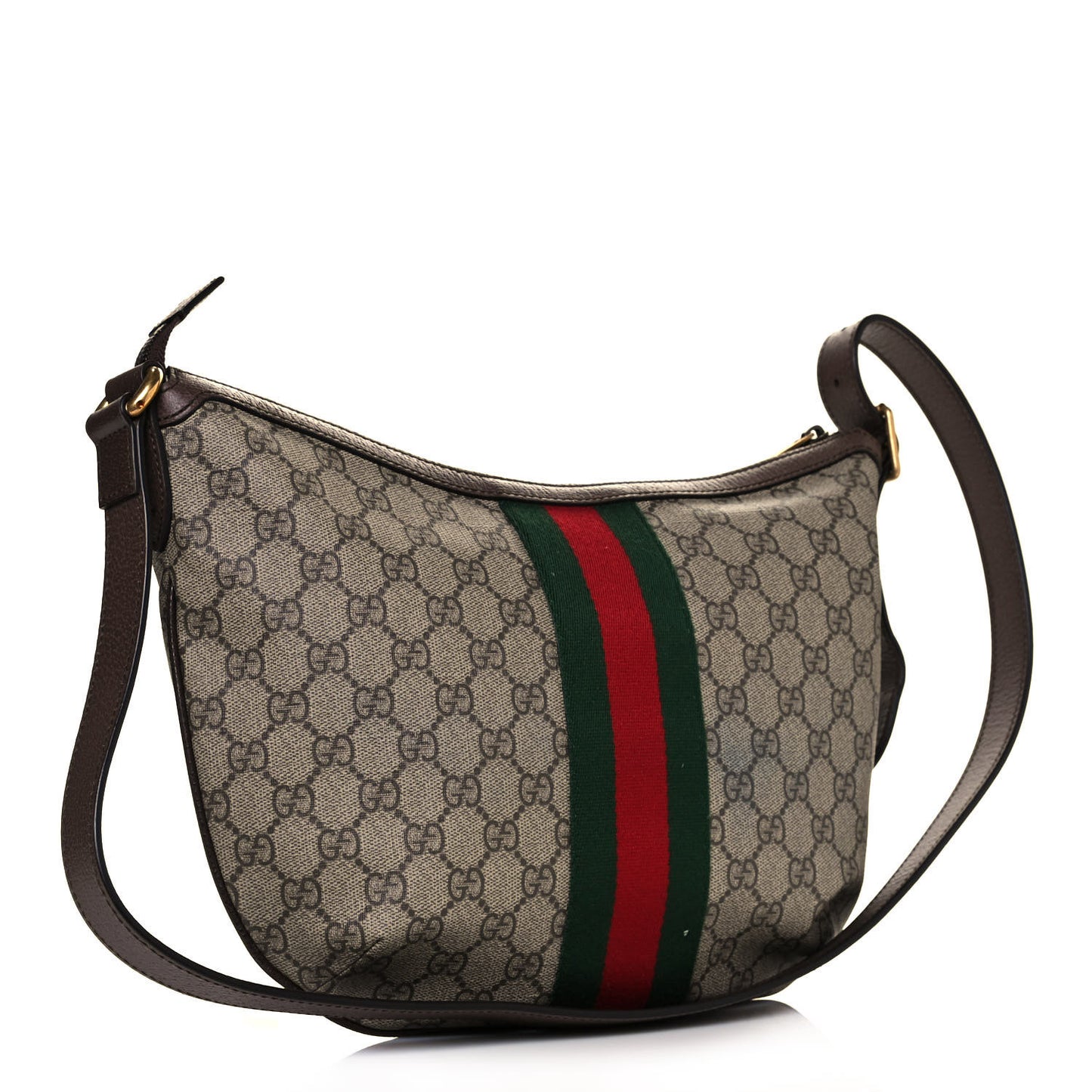 GG Supreme Monogram Web Small Ophidia Half Moon Hobo Brown
