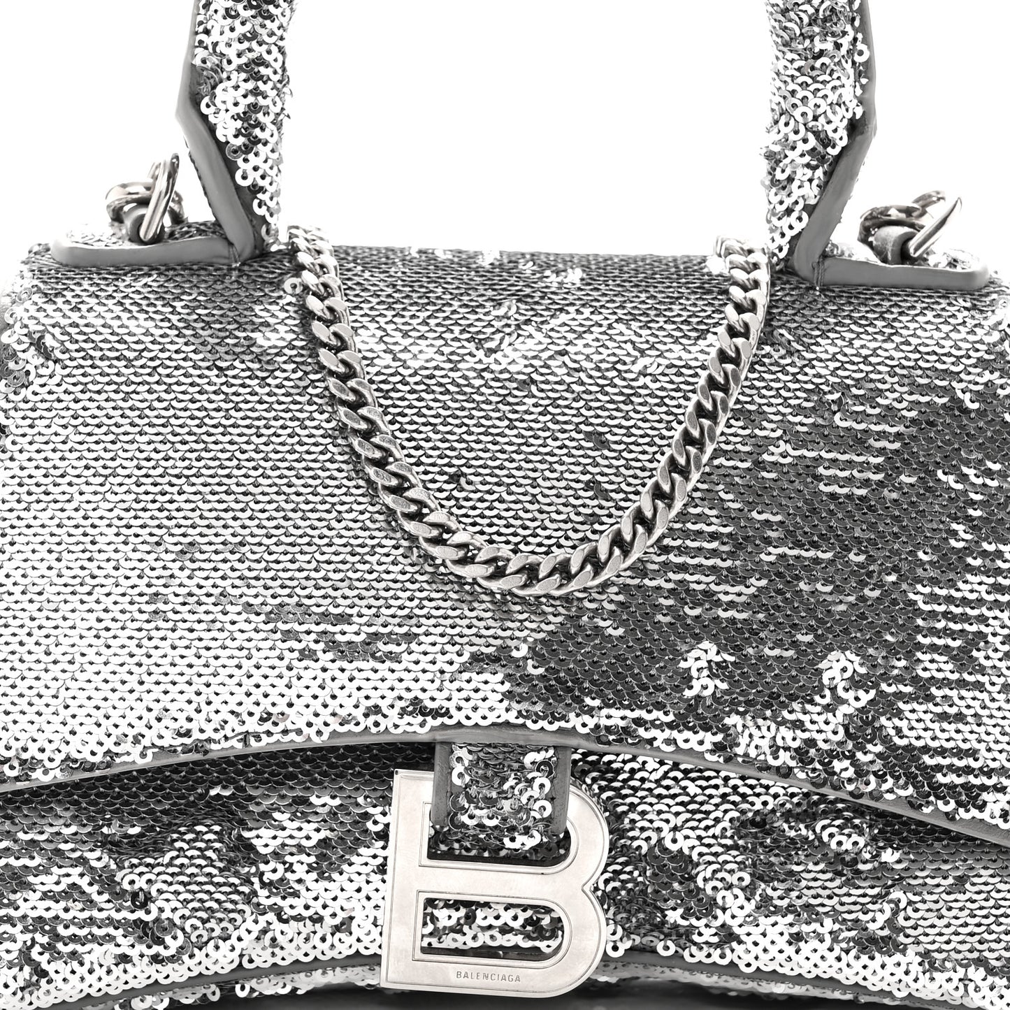 Sequin Hourglass Top Handle Bag XS Silver