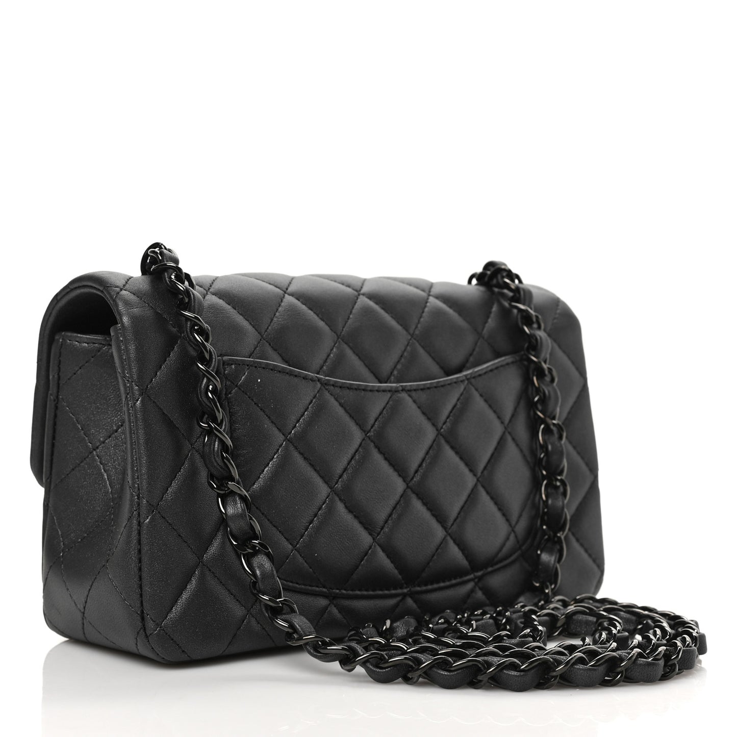 Pearly Lambskin Quilted Mini Rectangular Flap So Black