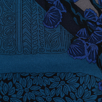 Hermes Silk Les Legendes De L'Arbre Scarf 90 Petrole Gris Acier 4 of 5