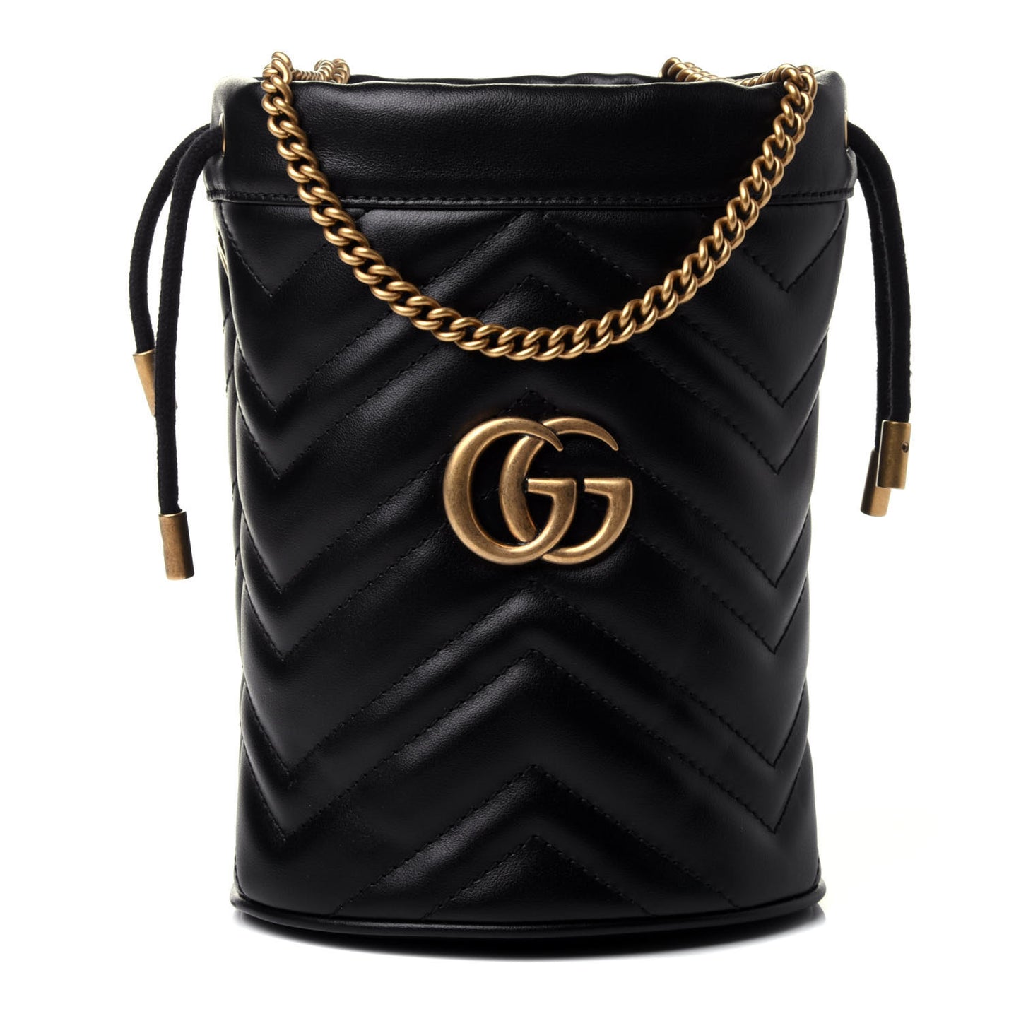 Calfskin Matelasse Mini GG Marmont 2.0 Bucket Bag Black