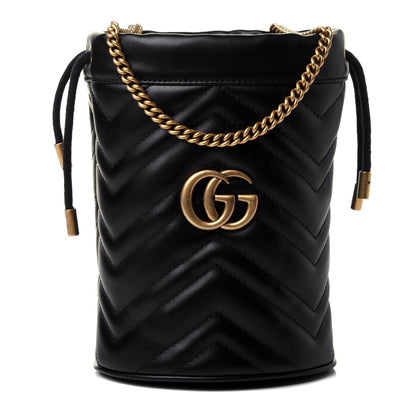Gucci Calfskin Matelasse Mini GG Marmont 2.0 Bucket Bag Black 1 of 4