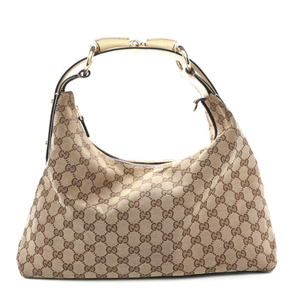 Gucci Monogram Medium Horsebit Chain Hobo Off White 1 of 14