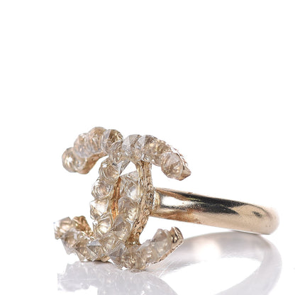 Chanel Metal Crystal CC Ring 6.5 Gold 3 of 4