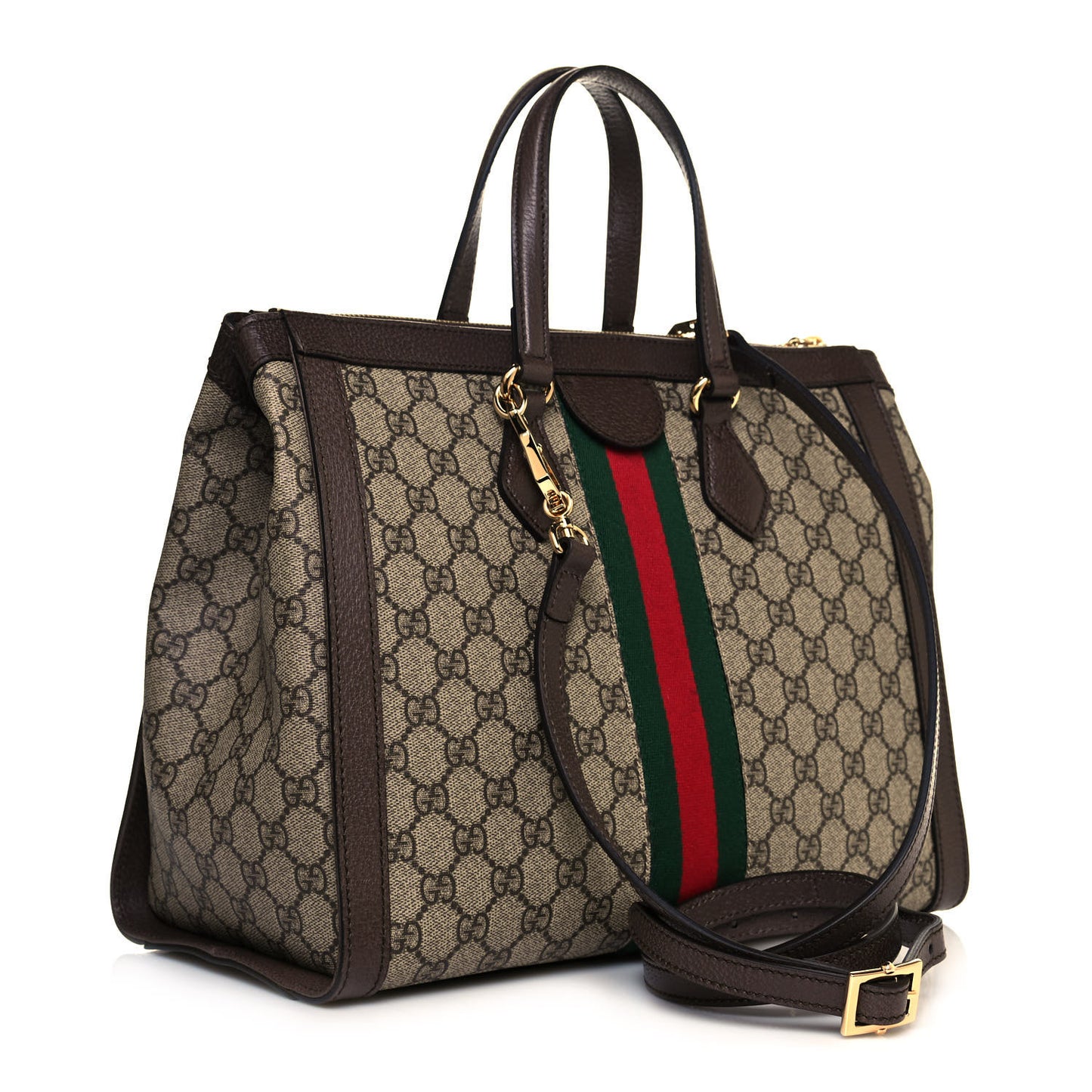 GG Supreme Monogram Web Medium Ophidia Tote Bag Brown