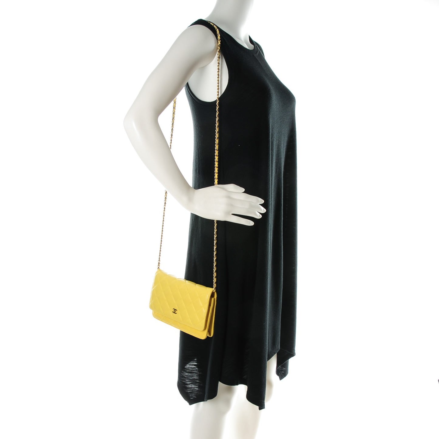 Lambskin Quilted Wallet on Chain WOC Yellow