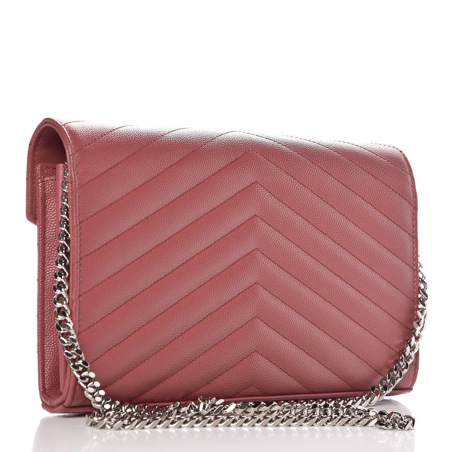 Saint Laurent Grain De Poudre Matelasse Chevron Monogram Chain Wallet Mystic Rose 3 of 6