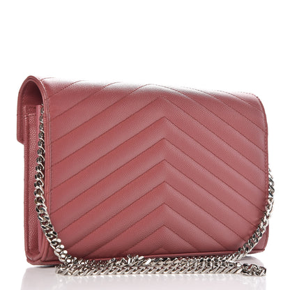 Saint Laurent Grain De Poudre Matelasse Chevron Monogram Chain Wallet Mystic Rose 3 of 6