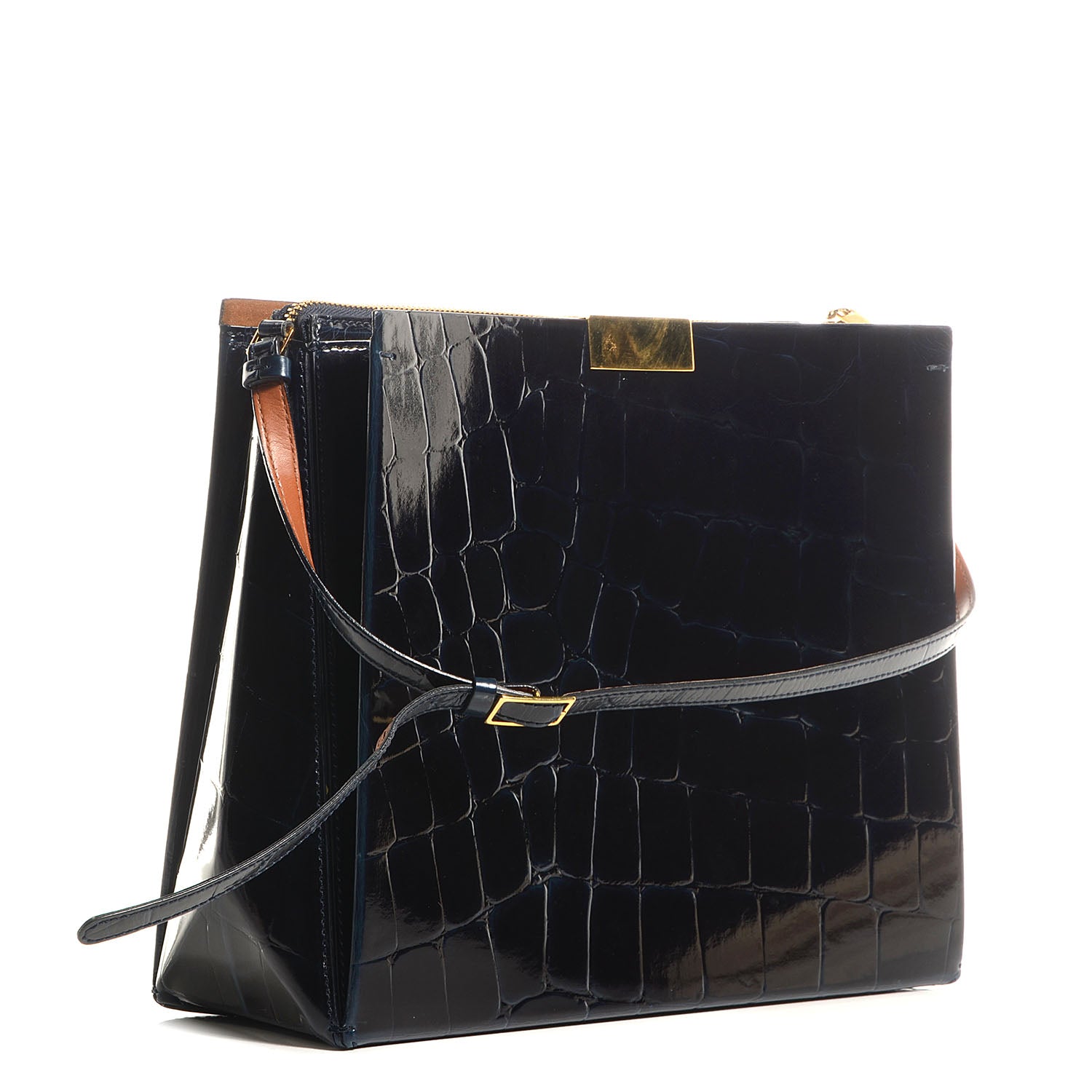 Stella McCartney Faux Crocodile Embossed Beckett Bag Black 3 of 6