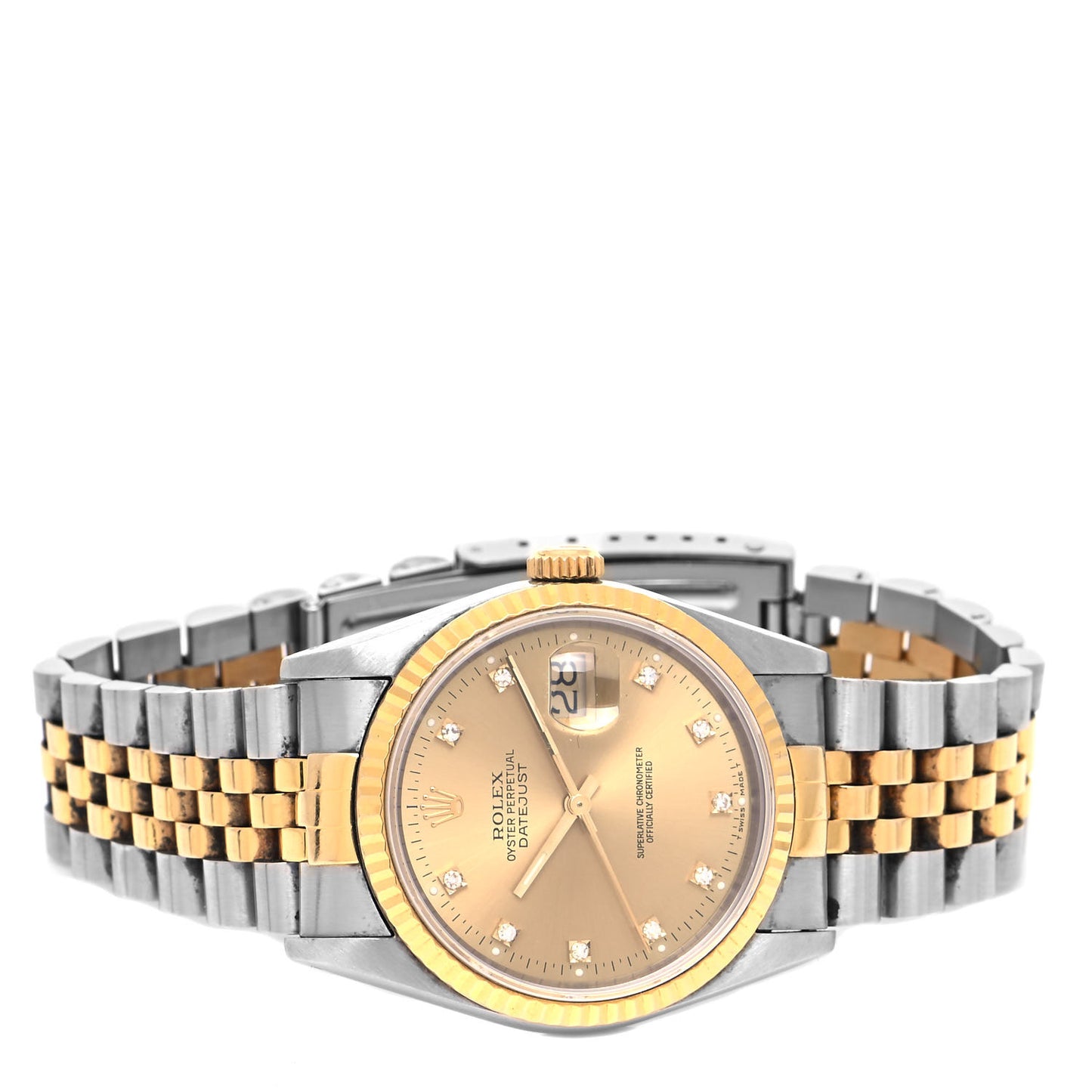 Stainless Steel 18K Yellow Gold Diamond 36mm Oyster Perpetual Datejust Watch Champagne 16233