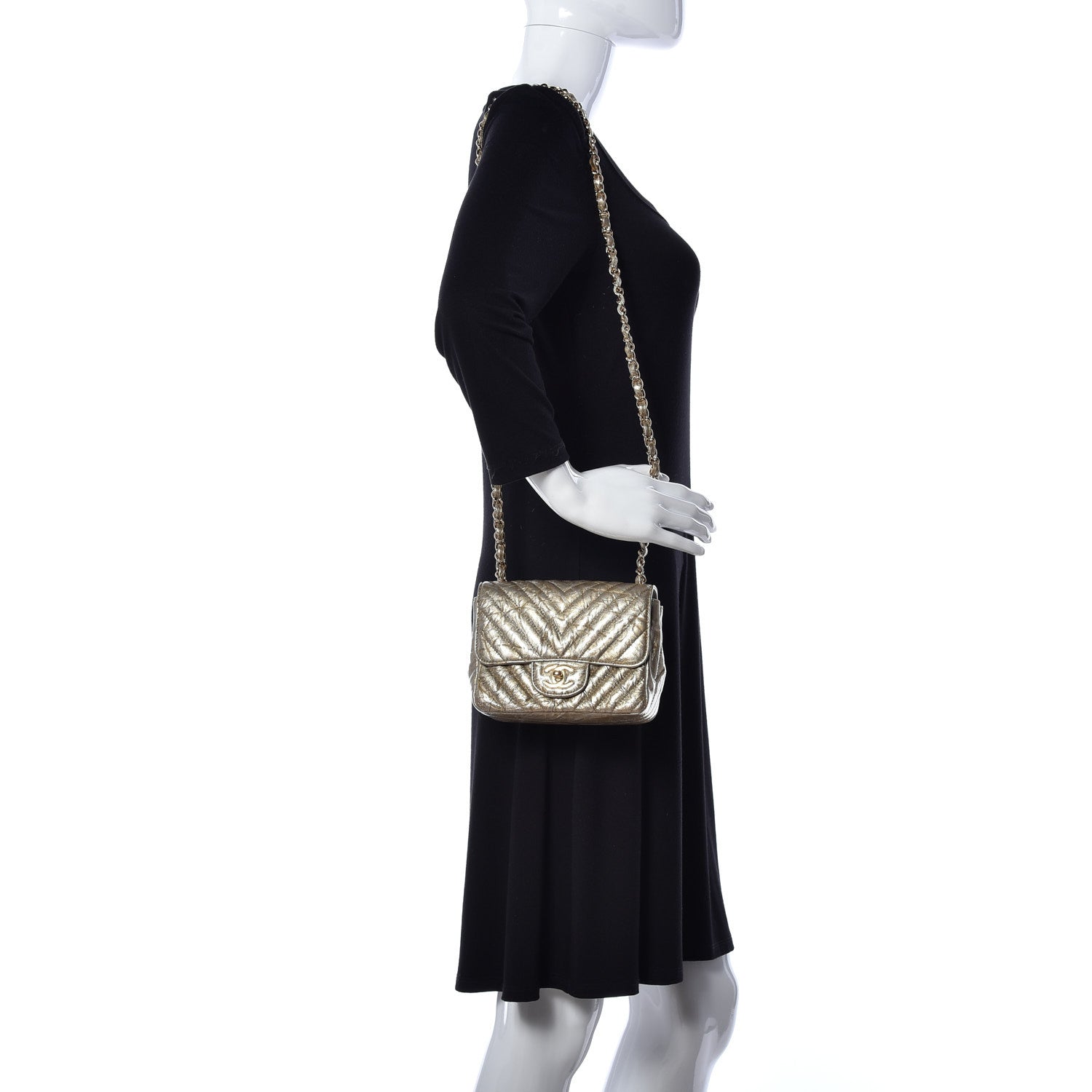 Chanel Patent Metallic Crumpled Calfskin Chevron Quilted Mini Square Flap Gold 2 of 9