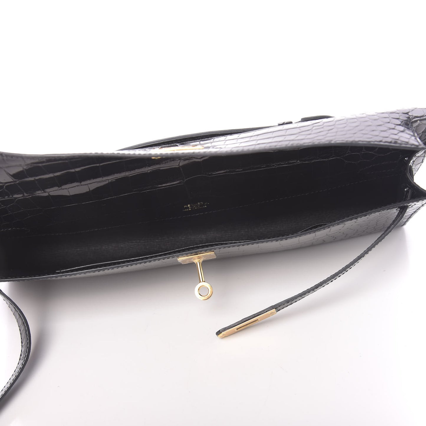 Shiny Porosus Crocodile Kelly Cut Pochette Black