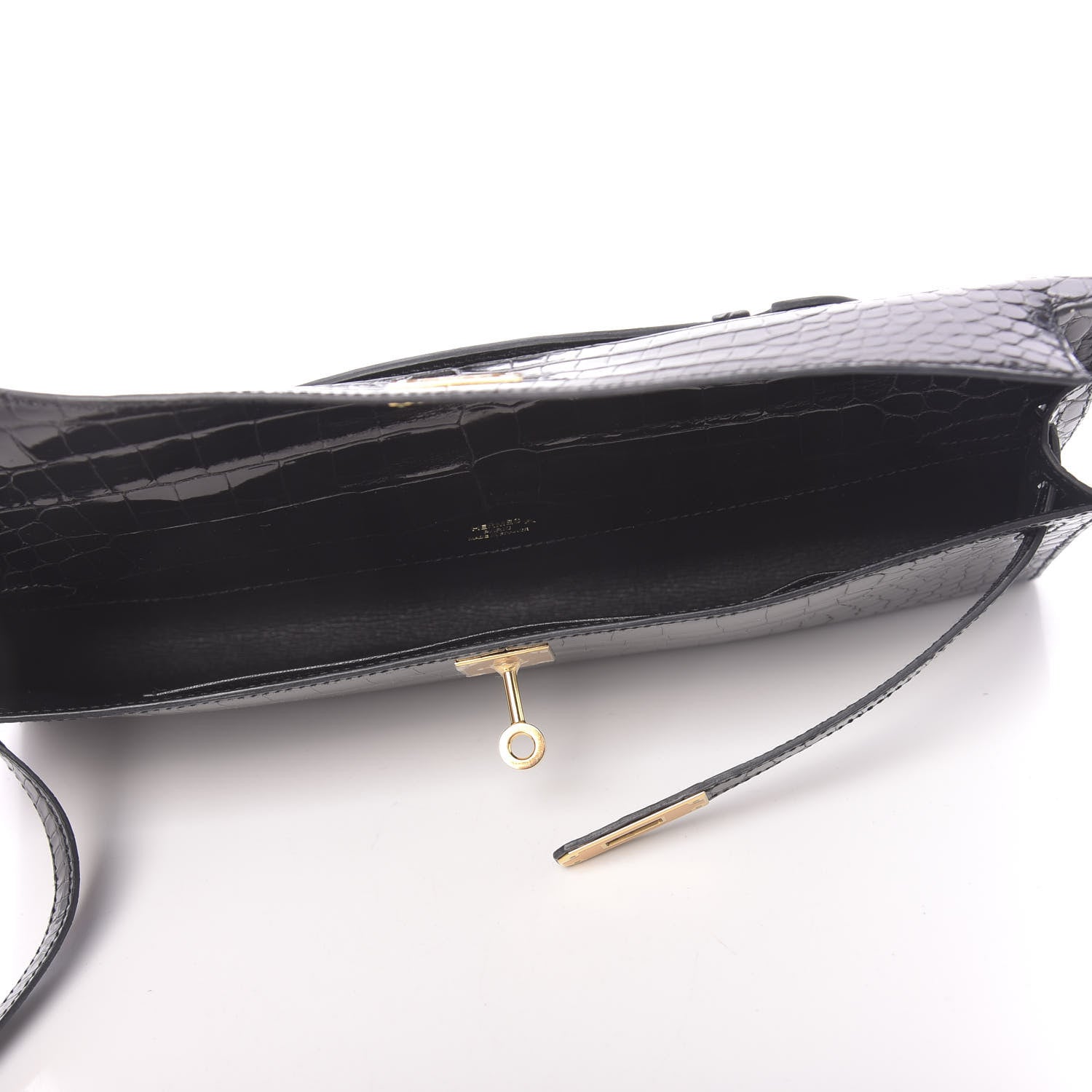 Hermes Shiny Porosus Crocodile Kelly Cut Pochette Black 6 of 31