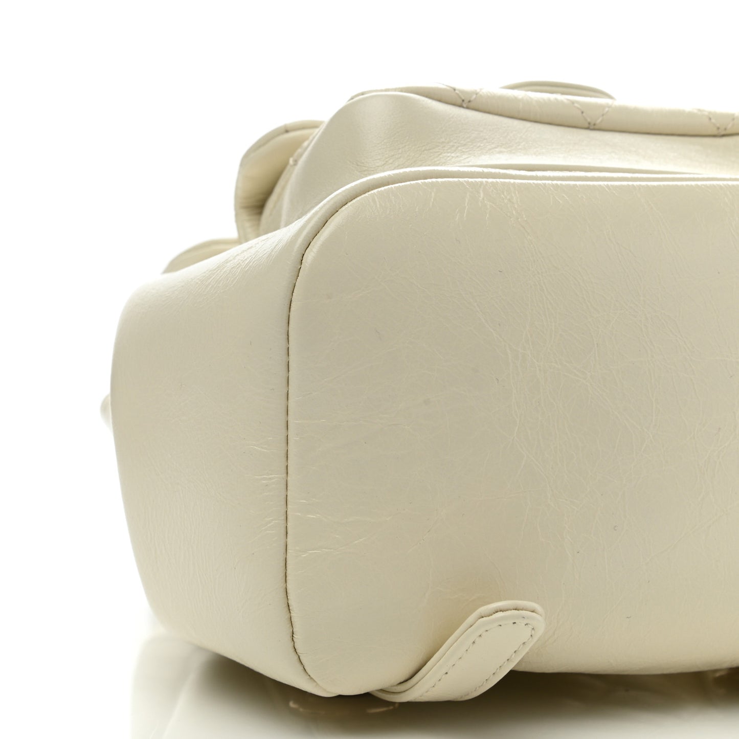 Glazed Aged Calfskin Quilted Small Duma Drawstring Backpack White