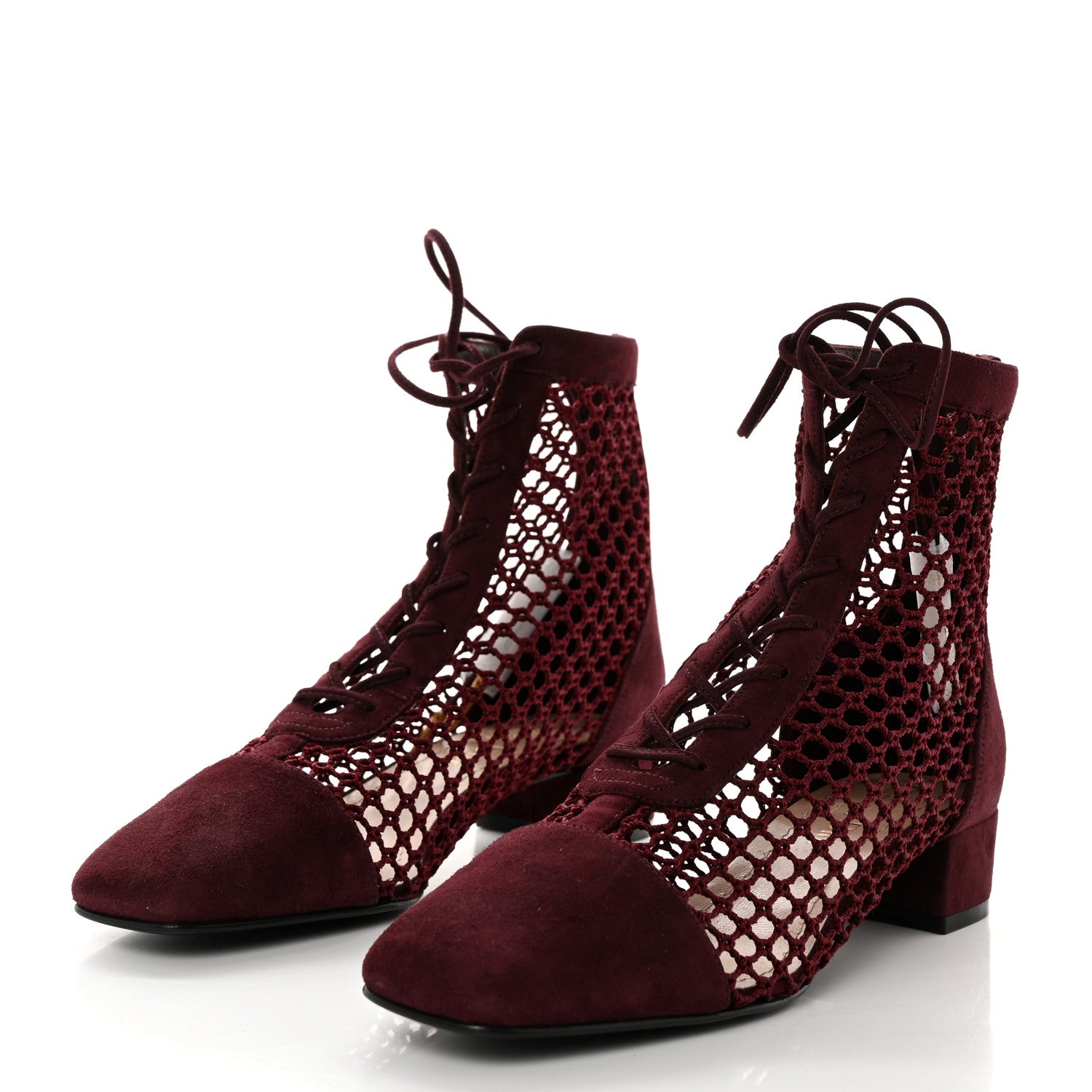Christian Dior Suede Resille Naughtily-D 30mm Ankle Boots 35.5 Rouge Noir 3 of 8