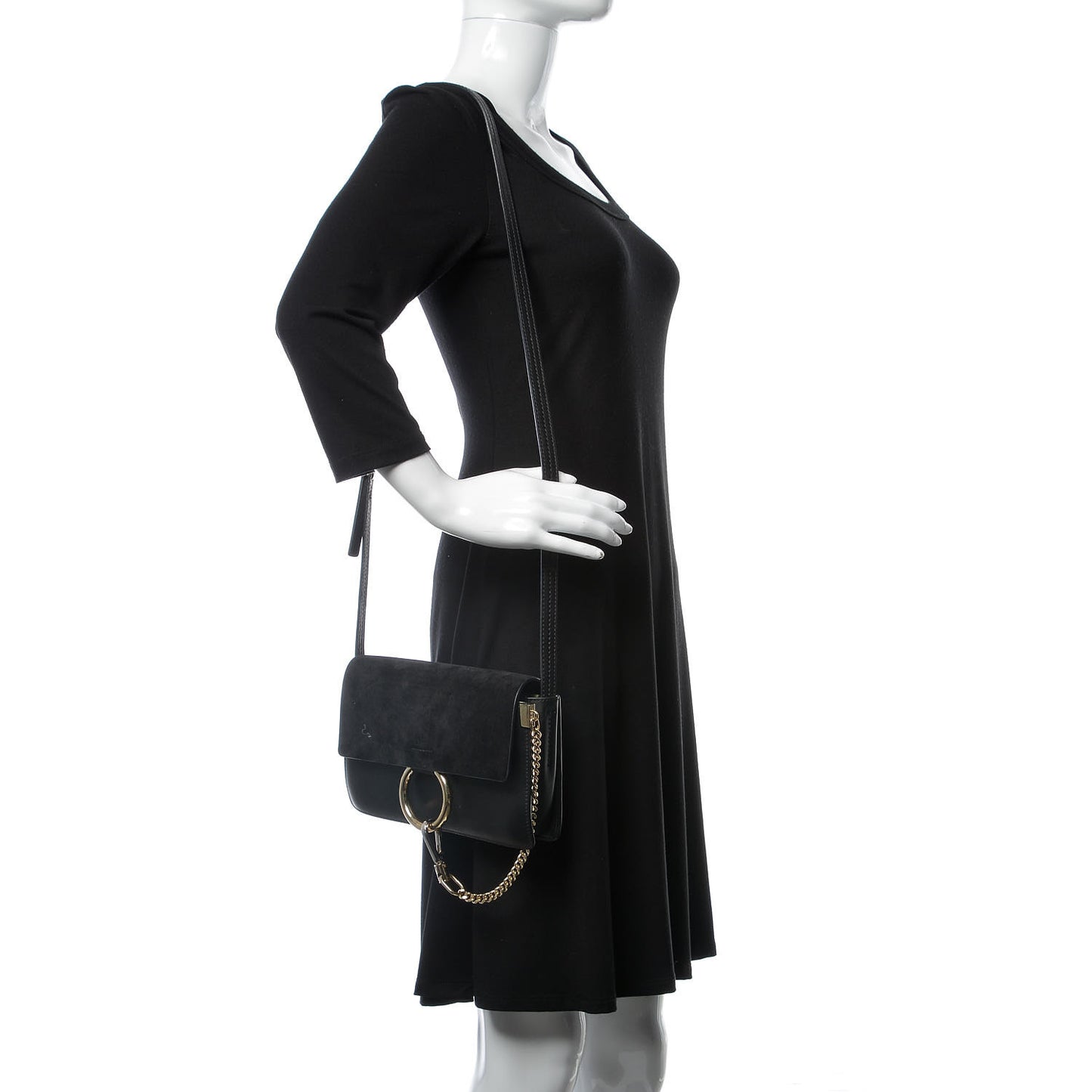 Suede Calfskin Small Faye Shoulder Bag Black