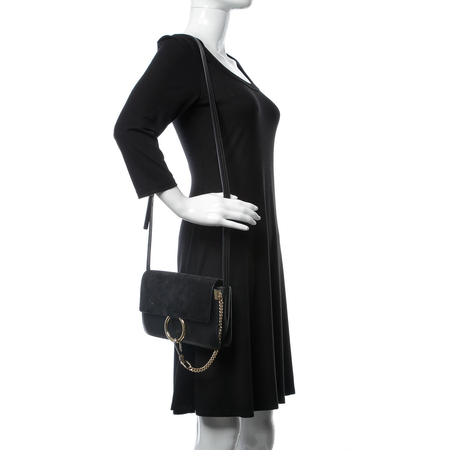 Chloe Suede Calfskin Small Faye Shoulder Bag Black 2 of 11
