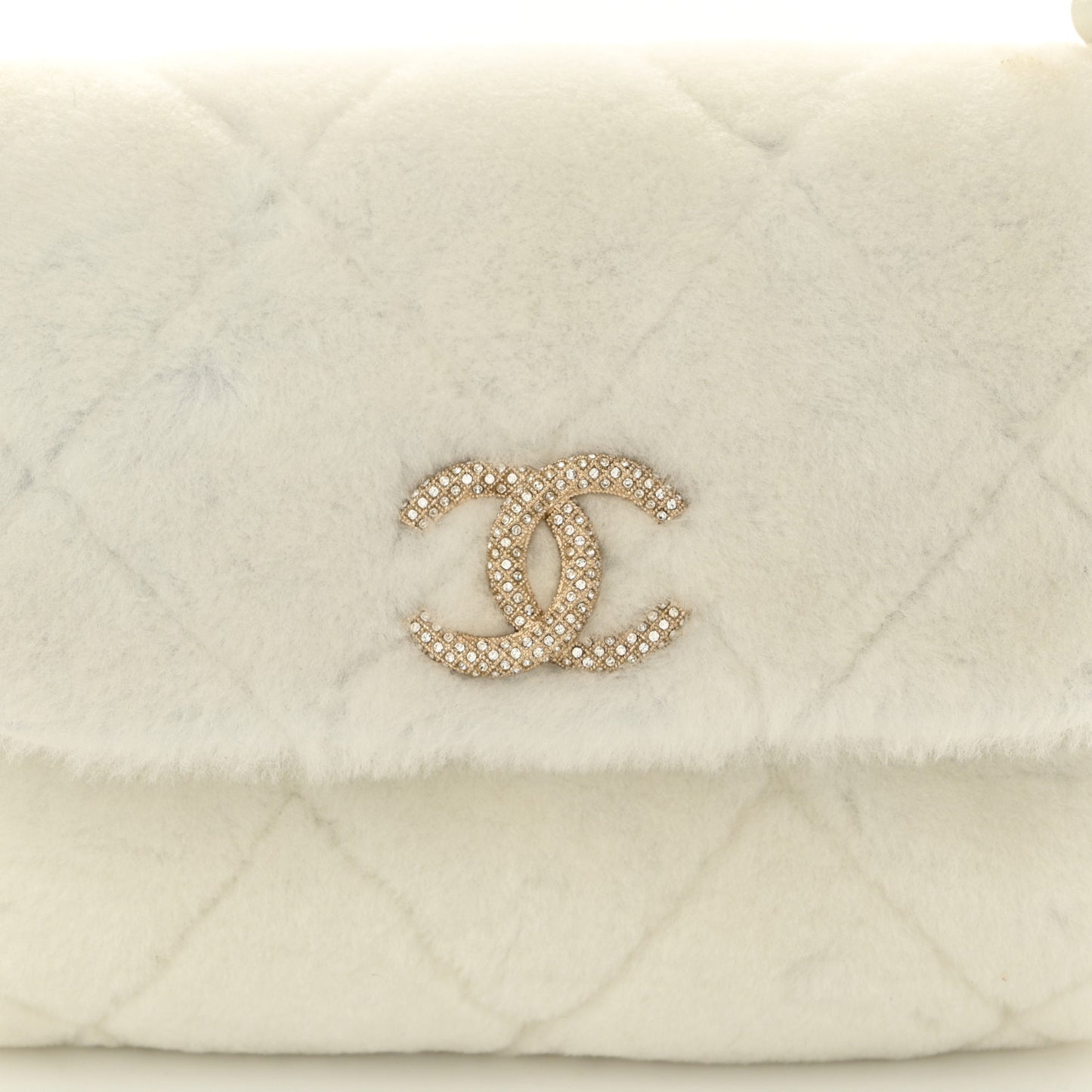Shearling Lambskin Crystal Strass Flap White