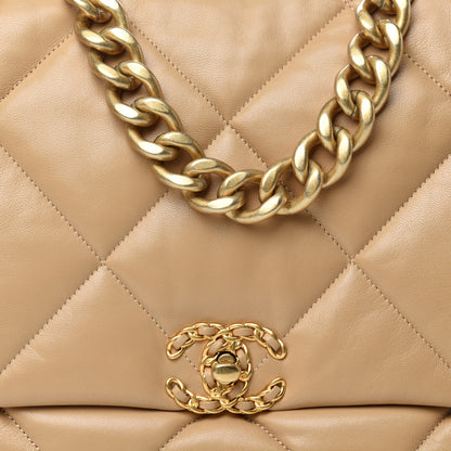Chanel Lambskin Quilted Maxi Chanel 19 Flap Beige 8 of 10