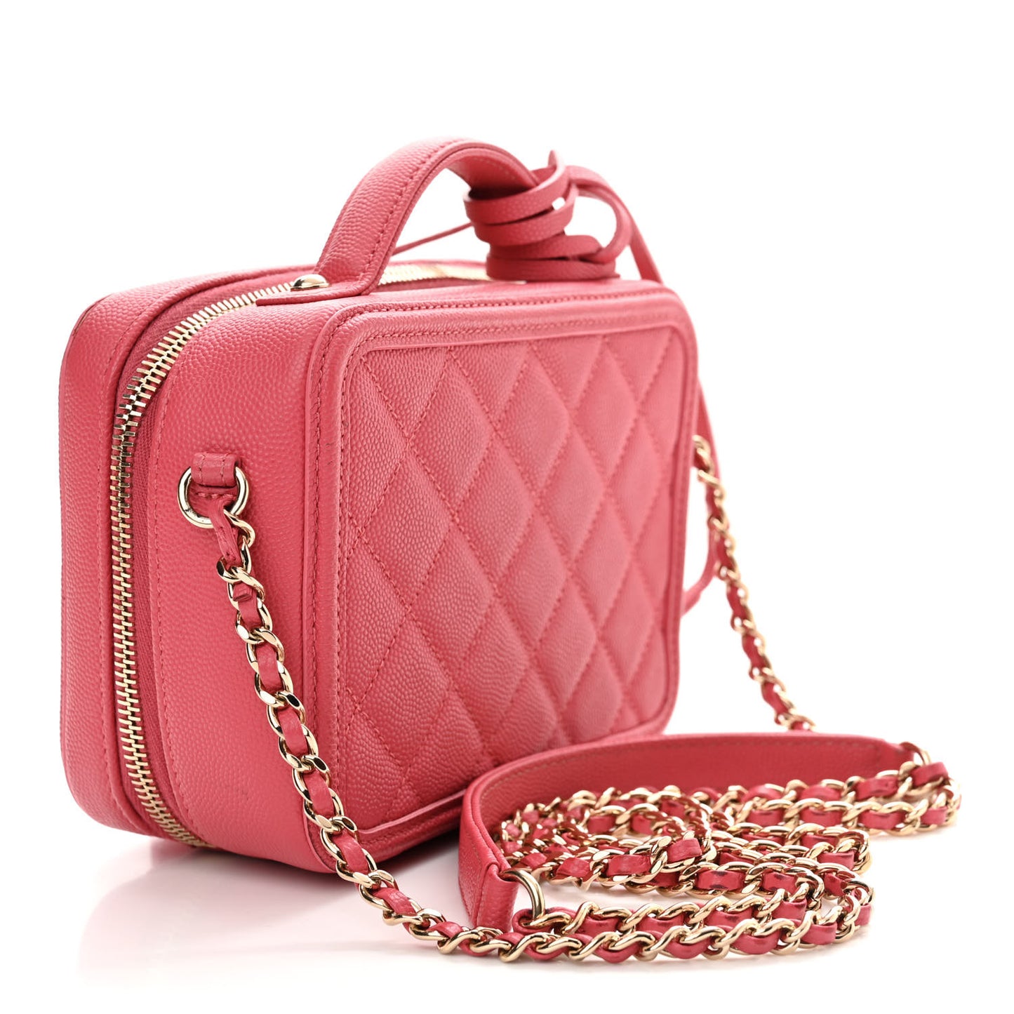 Caviar Quilted Small CC Filigree Vanity Case Pink