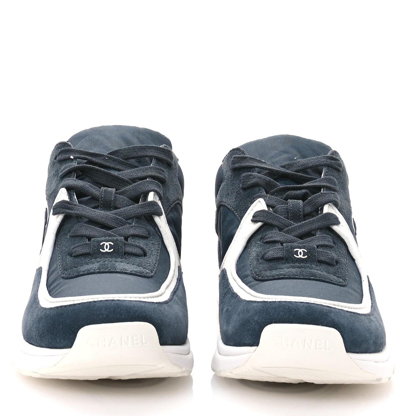 Fabric Calfskin Suede CC Womens Sneakers 40 Blue