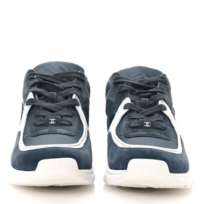 Chanel Fabric Calfskin Suede CC Womens Sneakers 40 Blue 3 of 8