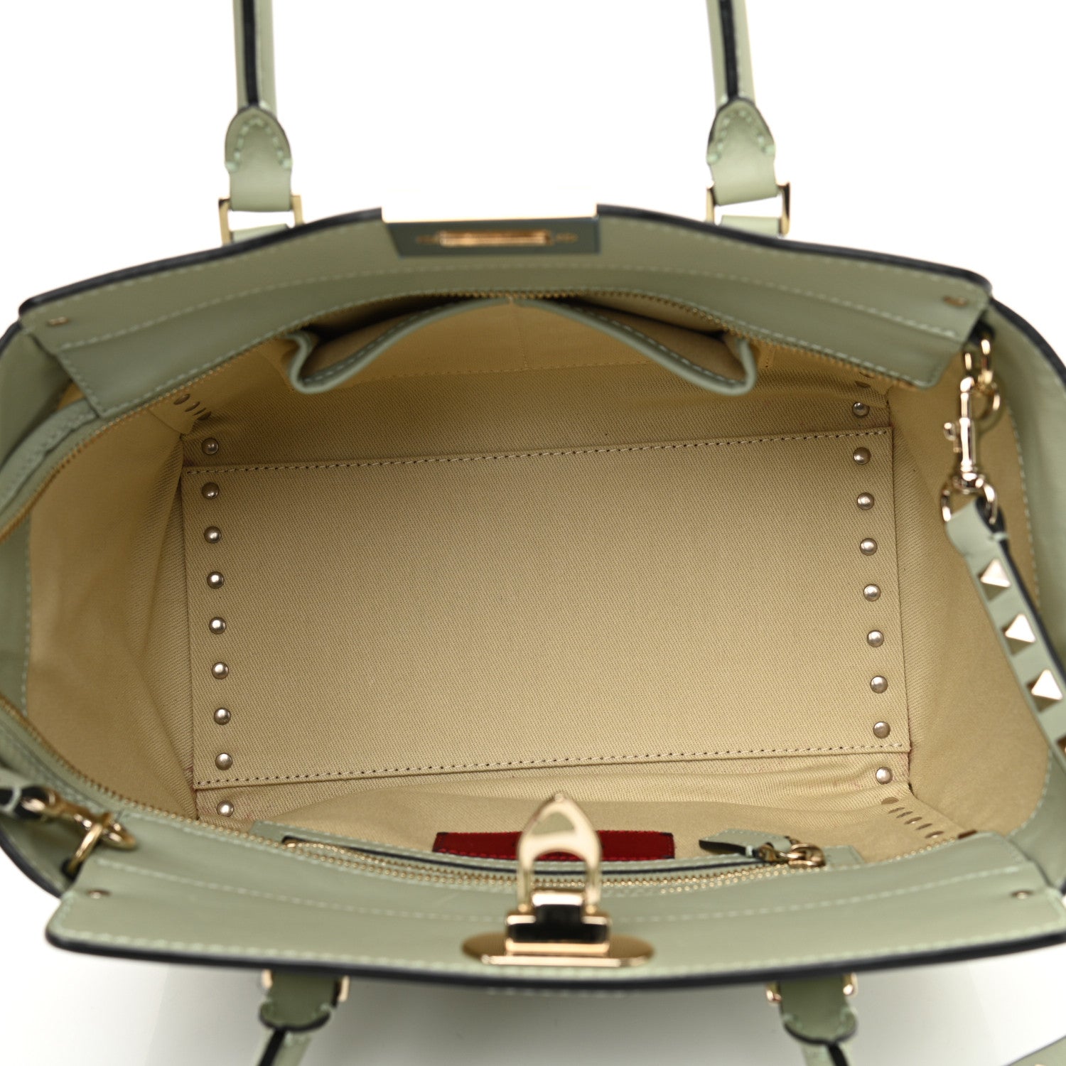 Valentino Garavani Vitello Small Rockstud Double Handle Tote Green Tea Sorbet 5 of 8