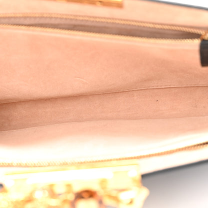 Alexander McQueen Calfskin Crocodile Embossed Knuckle Flat Clutch Black Gold 5 of 10