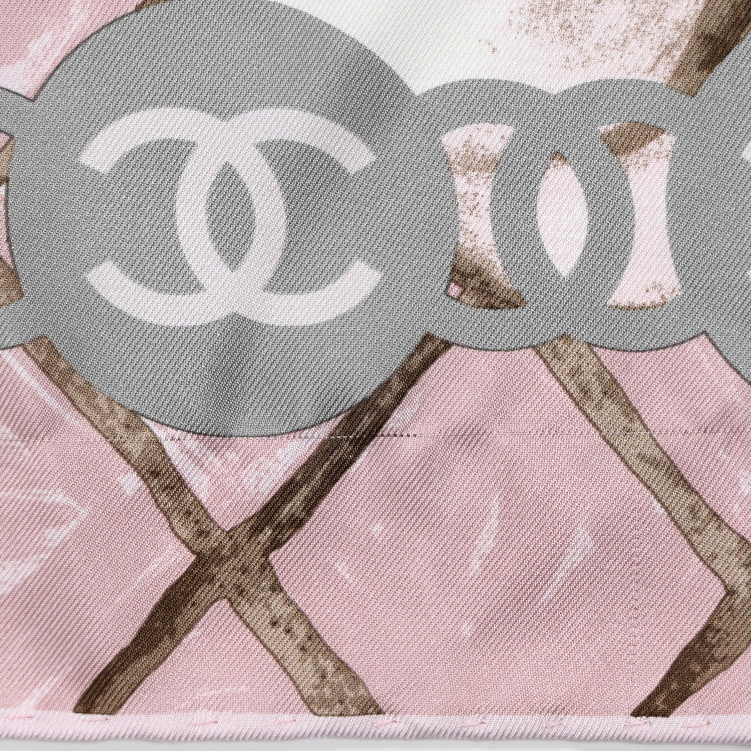 Chanel Silk CC Logo Camellia Scarf White Pink 6 of 7