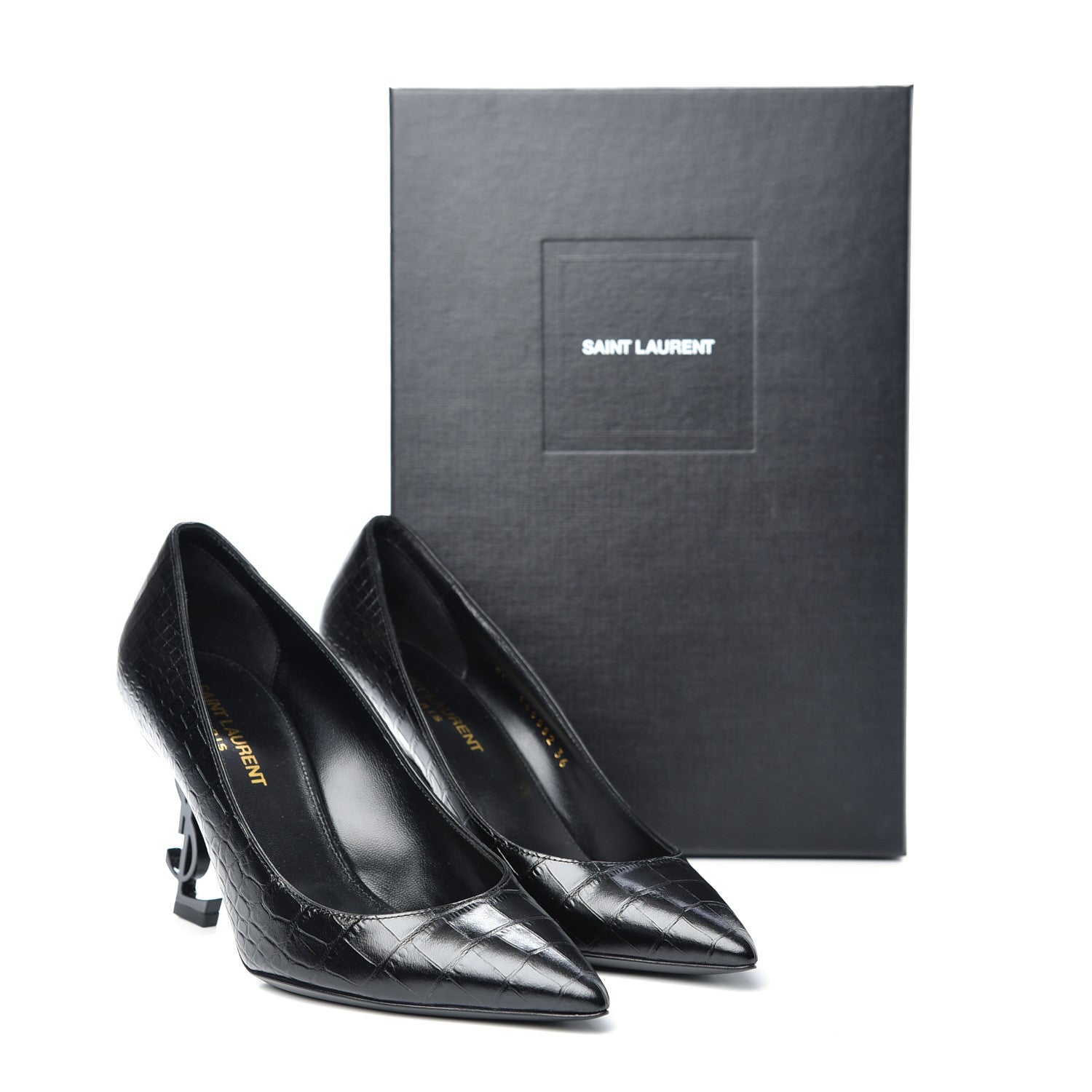 Saint Laurent Calfskin Crocodile Embossed Opyum Pumps 36 Black 11 of 11