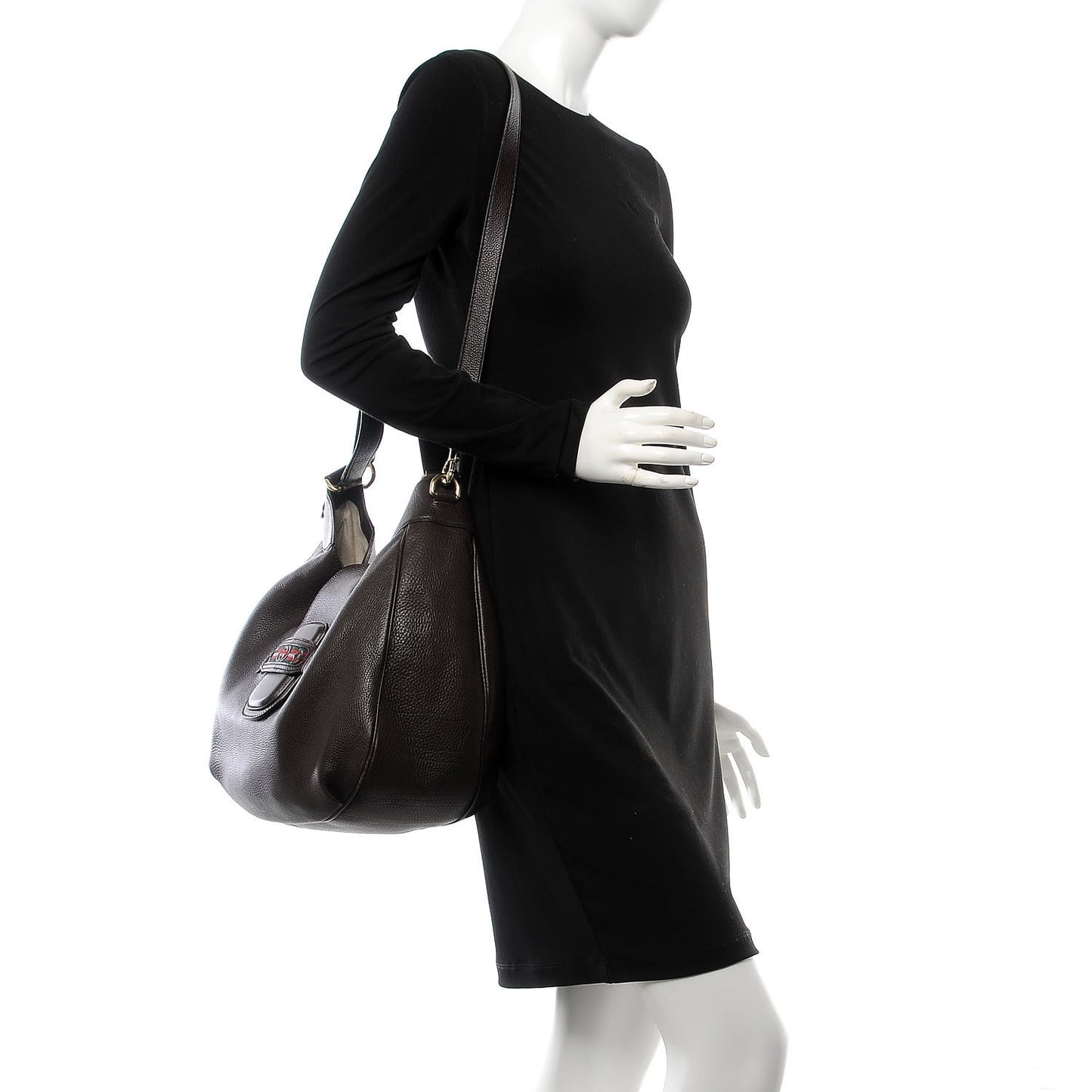 Calfskin Web Medium Dressage Hobo Coffee Brown