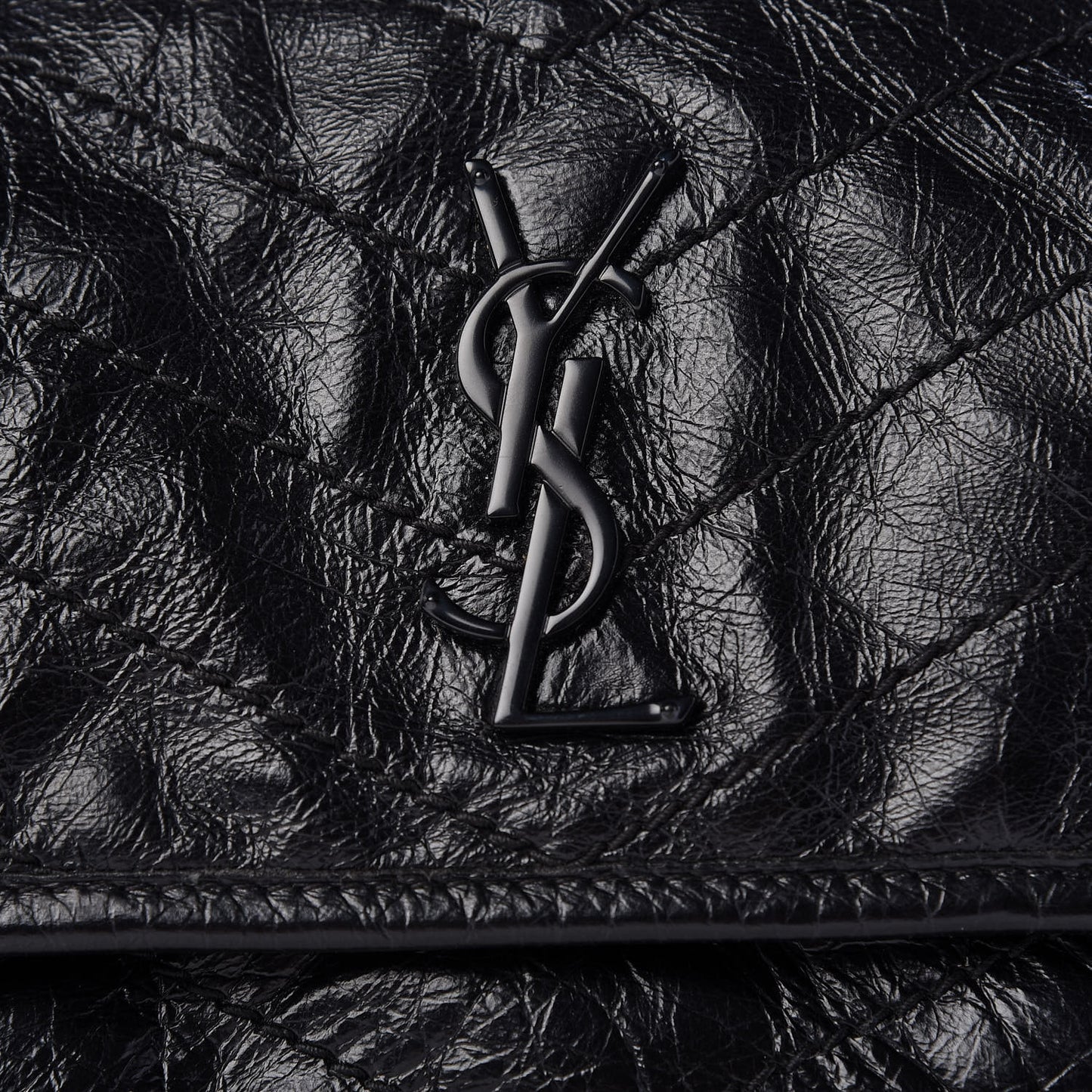 Crinkled Calfskin Matelasse Monogram Baby Niki Chain Satchel Black
